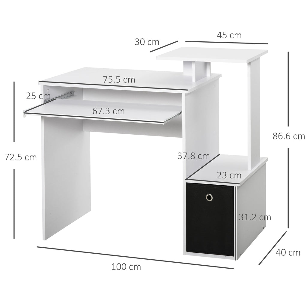 EasyComfort Moderne bureau met toetsenbordlade en stoffen lade 100x40x86.6 cm wit/zwart