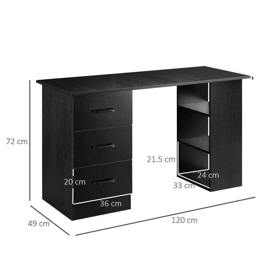 EasyComfort bureau 120x49x72 cm met 3 laden & 3 planken, zwart