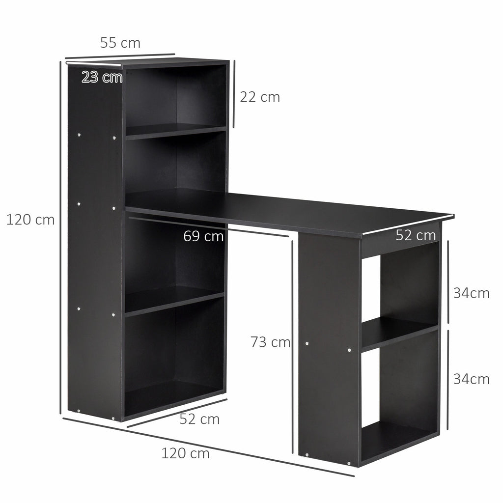 EasyComfort PC-bureau 120x55x120 cm, 6 planken, zwart