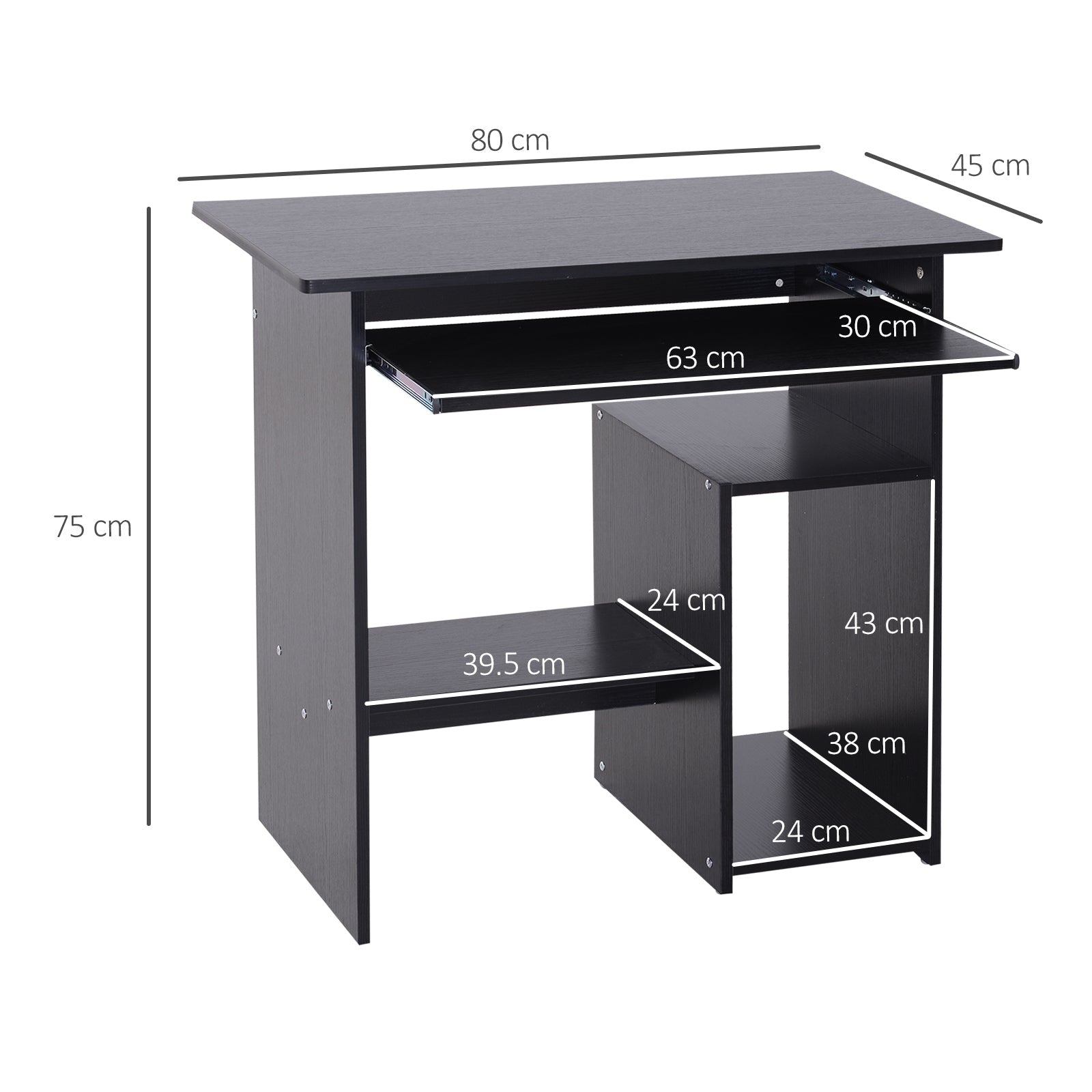 EasyComfort Modern pc-bureau 80x45x75 cm, zwart