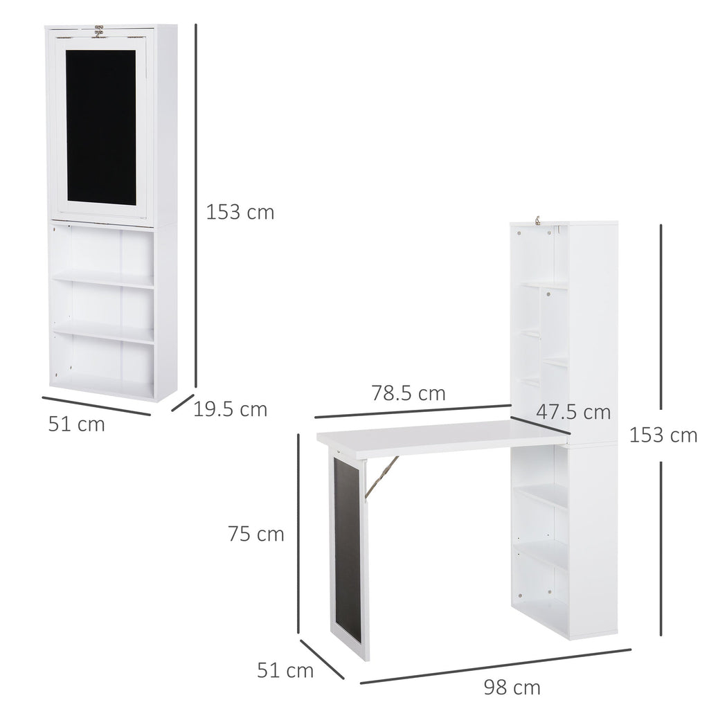 Easycomfort Scrivania PC Pieghevole with Libreria a 9 Ripiani in Legno e Metallo, 98x51x153 cm, white