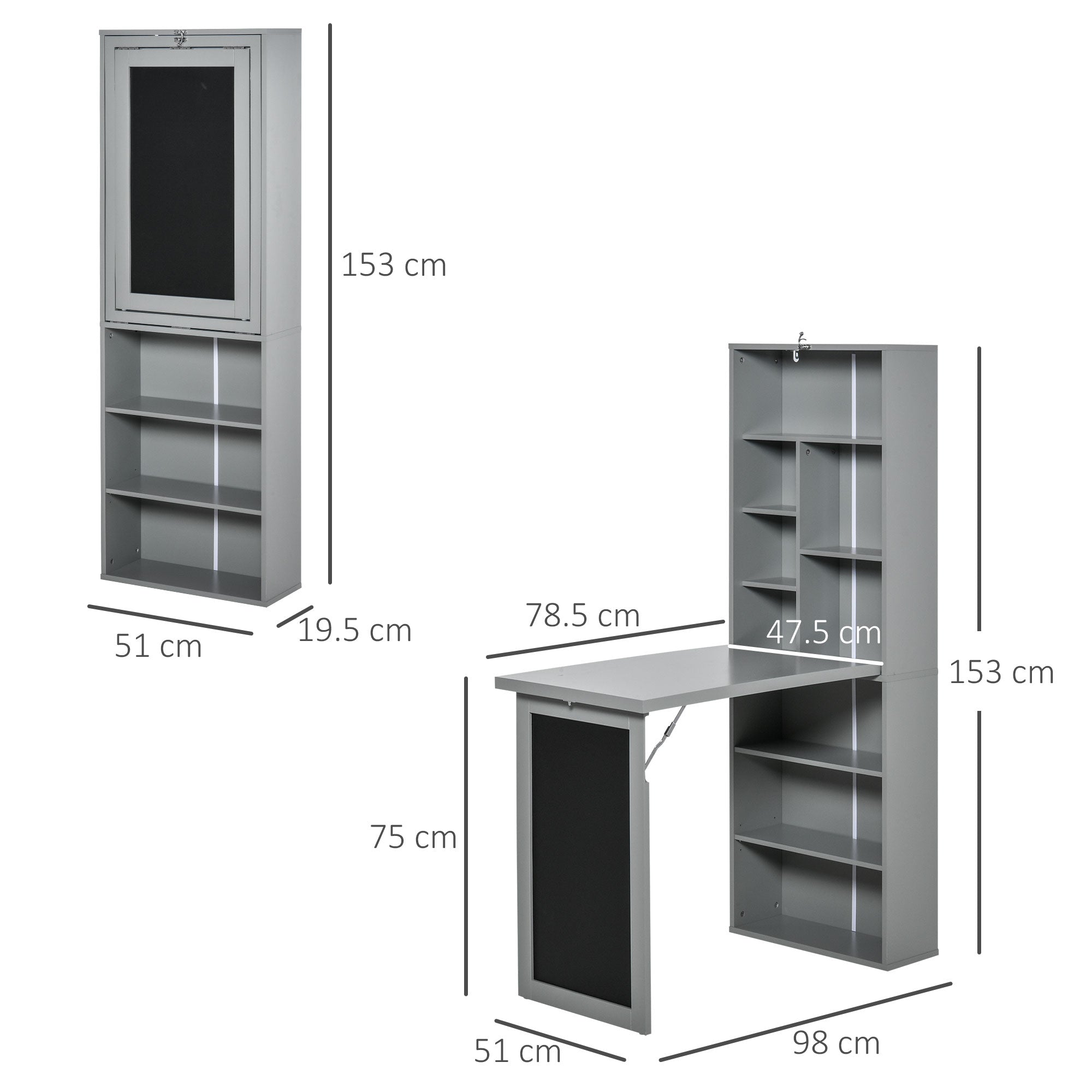 EasyComfort opvouwbaar bureau met 9-planken boekenrek, 98x51x153 cm