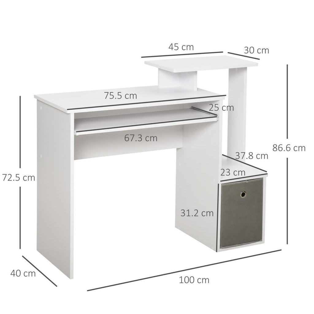 Easycomfort Scrivania Moderna per PC with Mensola Porta Tastiera, Ripiano e Cassetto in Tessuto, in Legno, 100x40x86.6cm, white