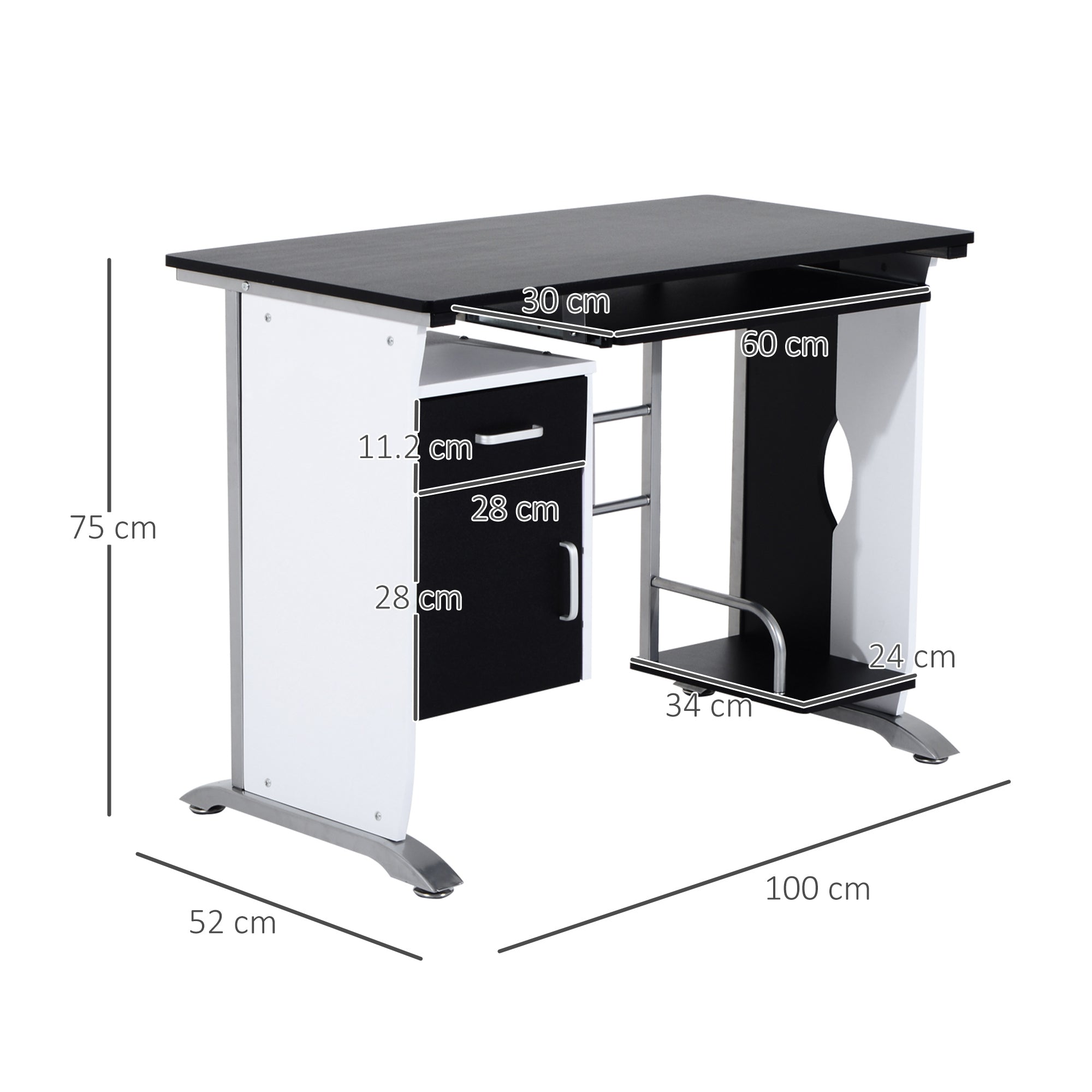 EasyComfort Bureau 100x52x75 cm, MDF/metaal met lade