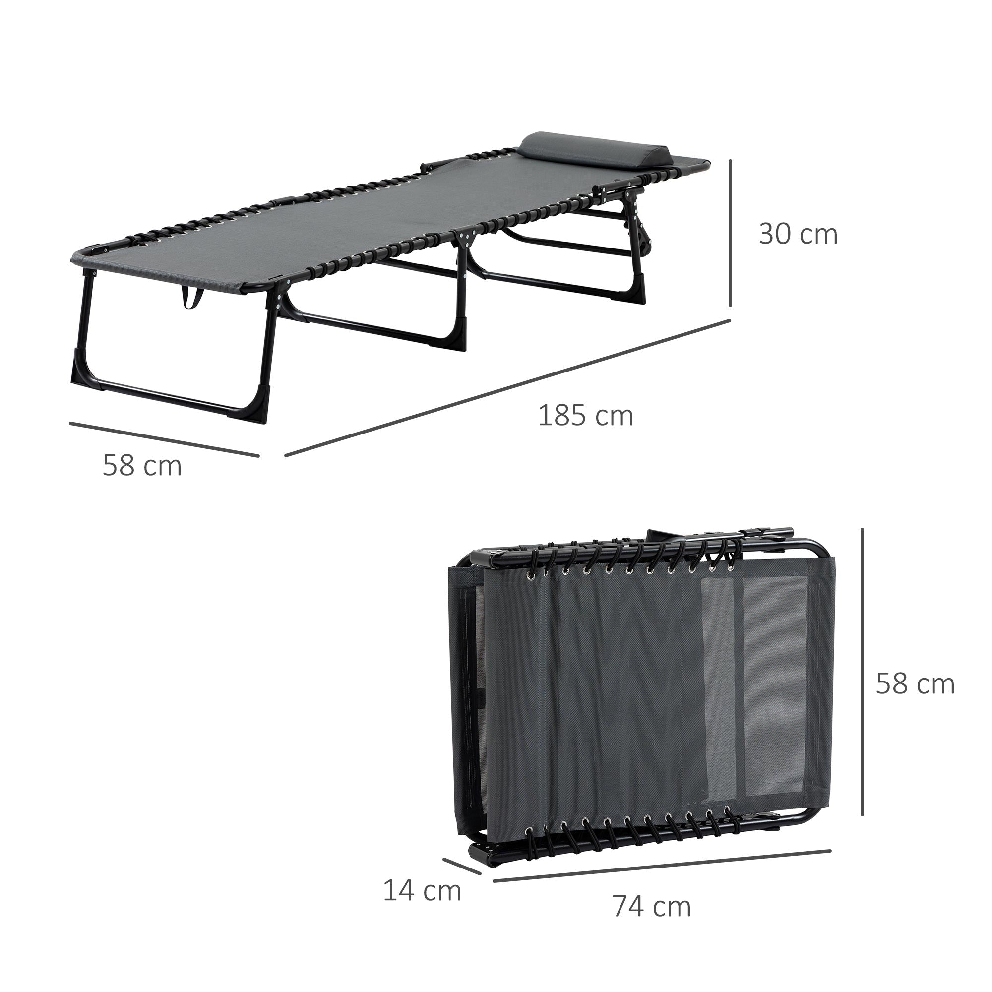EasyComfort Sdraio da Giardino Pieghevole with Schienale Reclinabile su 5 Posizioni e Cuscino, 185x58x30cm, Grigio
