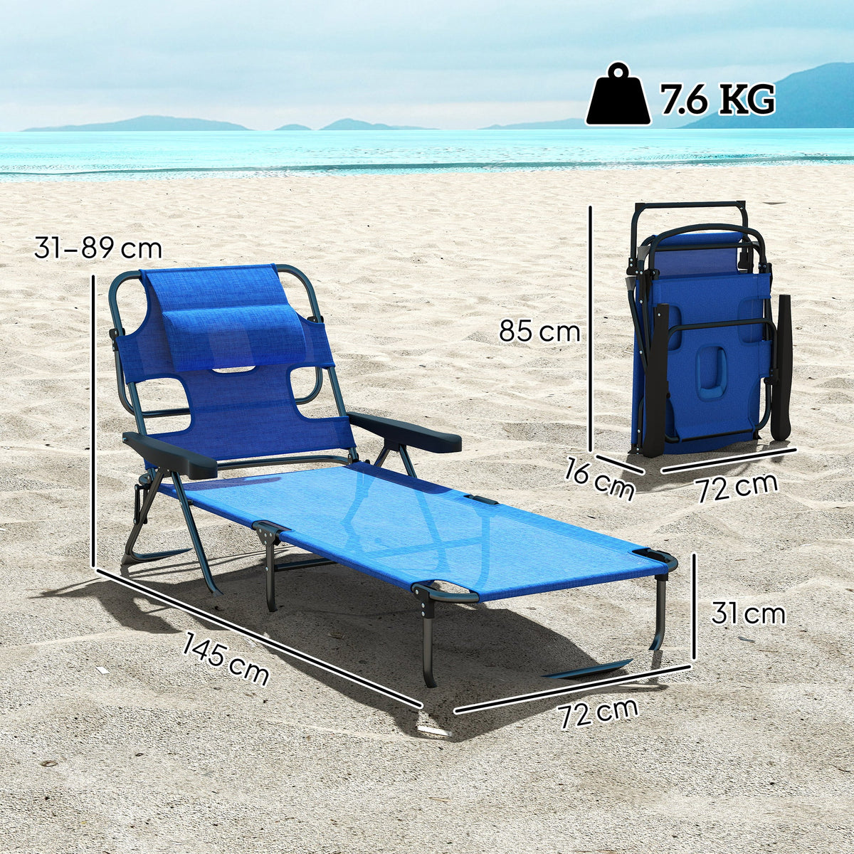 EasyComfort Sdraio da Giardino Pieghevole - Ligbed verstelbaar, donkerblauw
