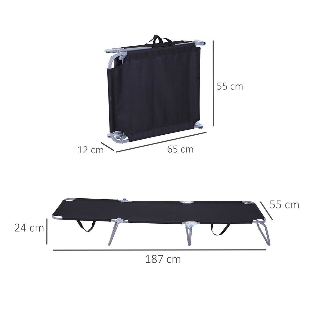 EASYCOMFORT Folding Garden Deckchair in Metal and Oxford Fabric, Breathable Sun Lounger 187L x 55P x 24Acm Black