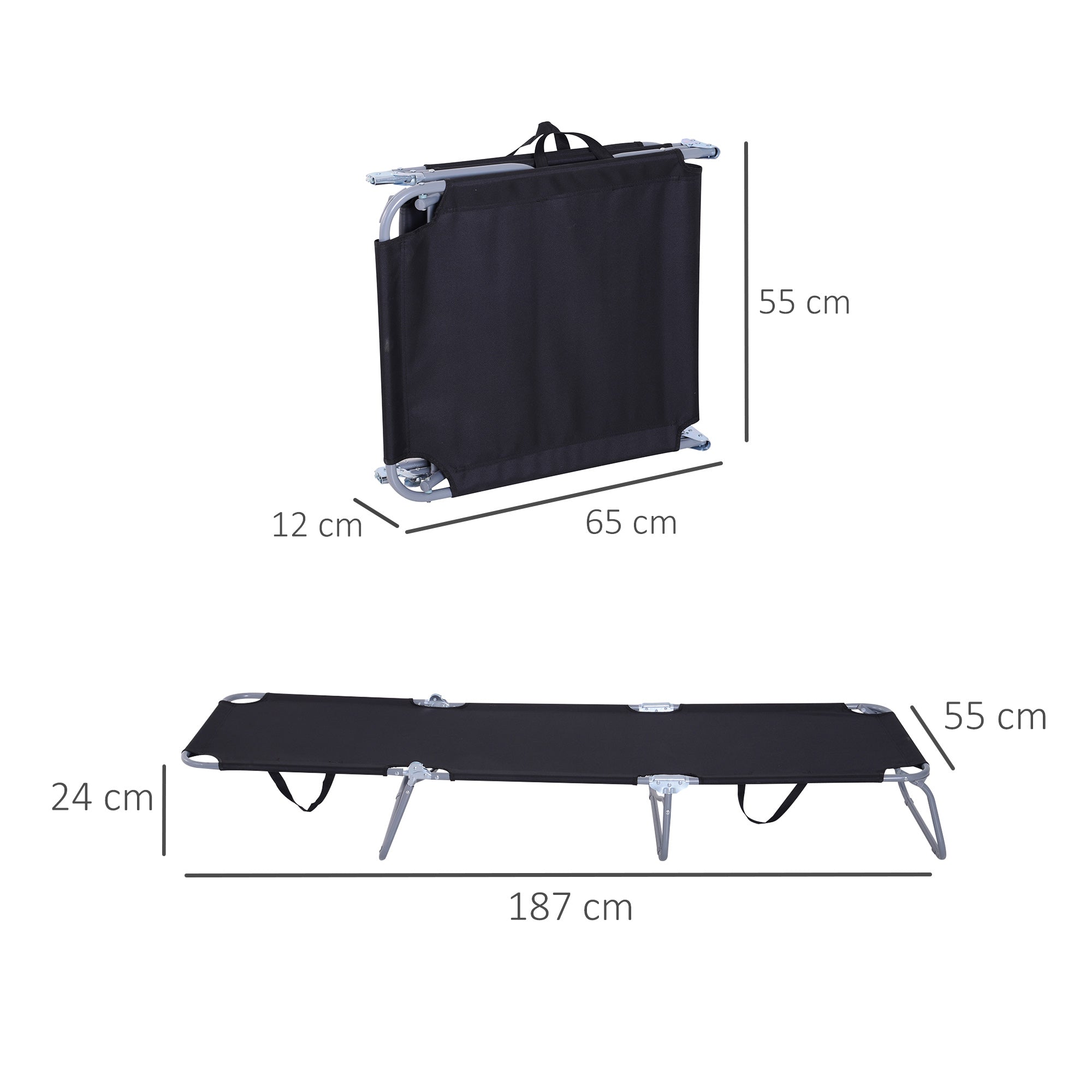 EASYCOMFORT Folding Garden Deckchair in Metal and Oxford Fabric, Breathable Sun Lounger 187L x 55P x 24Acm Black