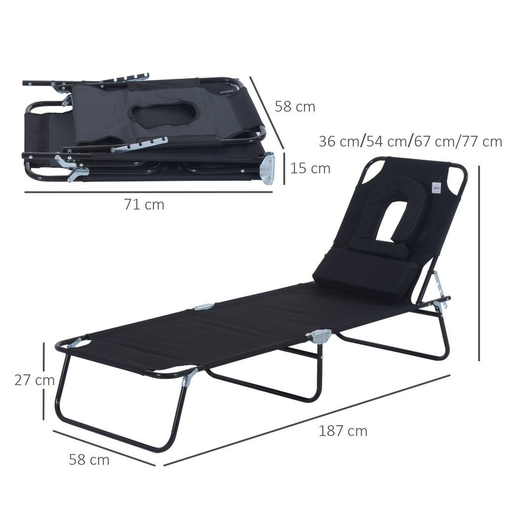 EASYCOMFORT vouw-ligstoel met gezichtsgat en kussens, staal en Oxford-stof