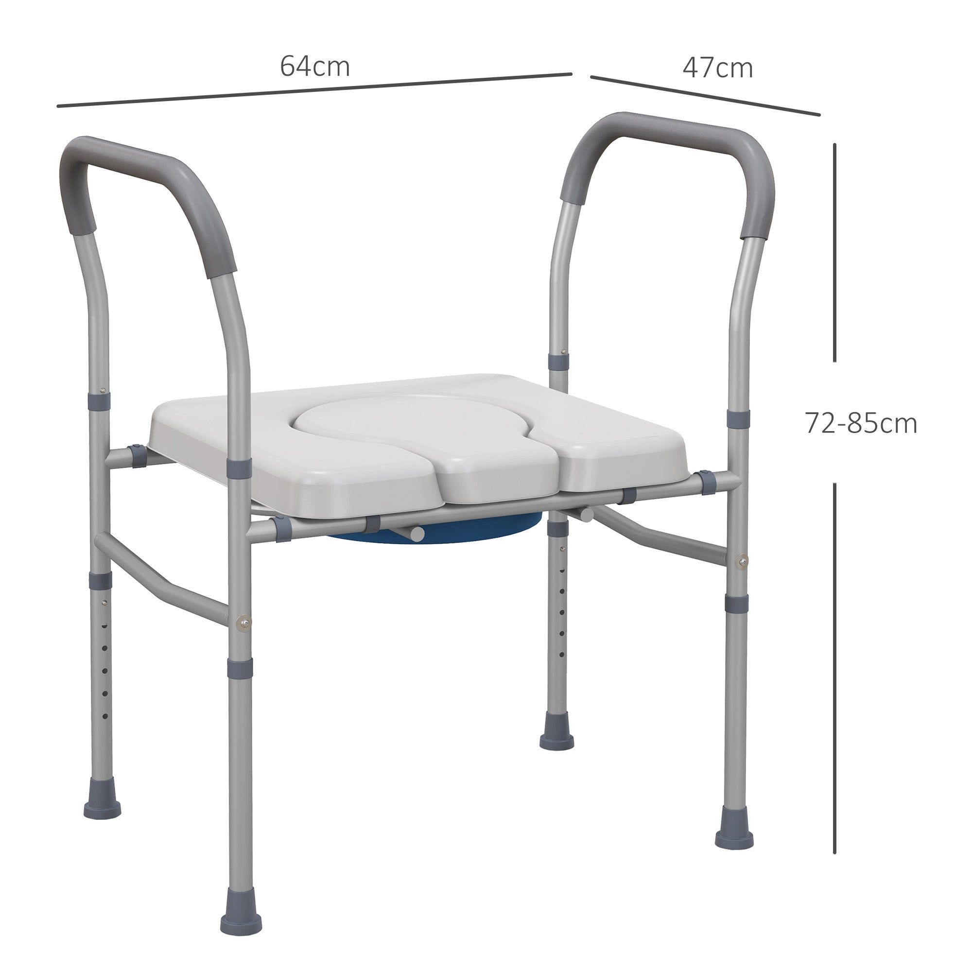 EasyComfort Comfortstoel 4-in-1 verstelbare toiletstoel met gewatteerde armleuningen, grijs