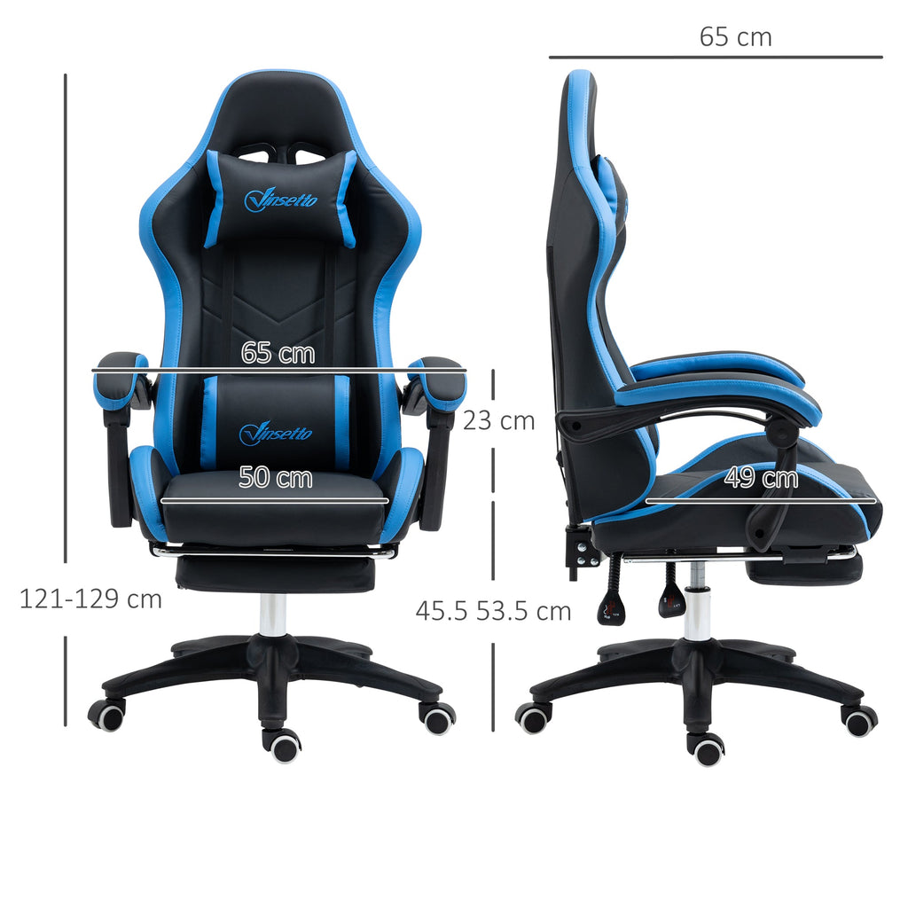 EasyComfort gamingstoel met voetsteun – 65x65x121-129 cm, blauw/zwart