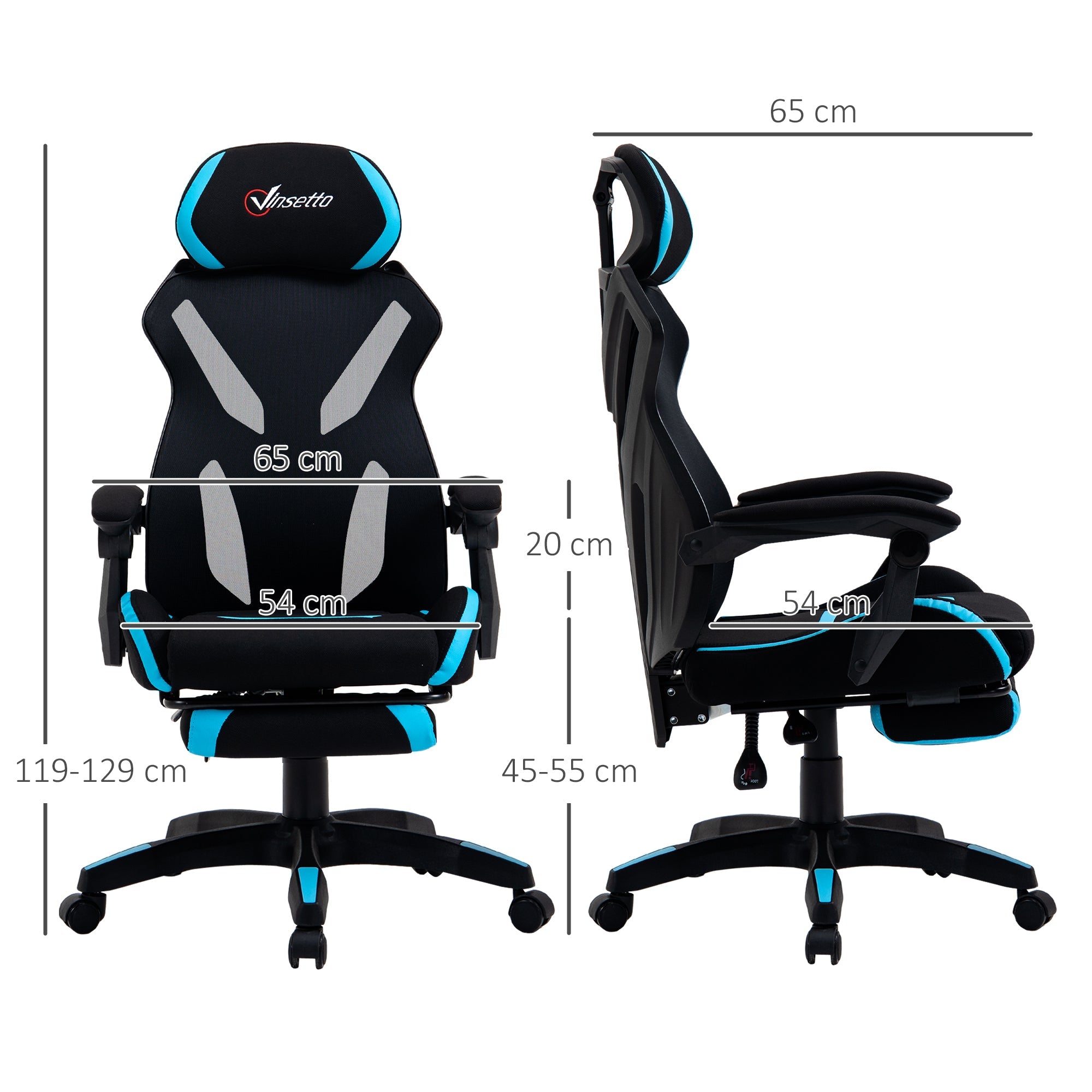 EasyComfort gamingstoel met lendensteun 65x65x119-129 cm