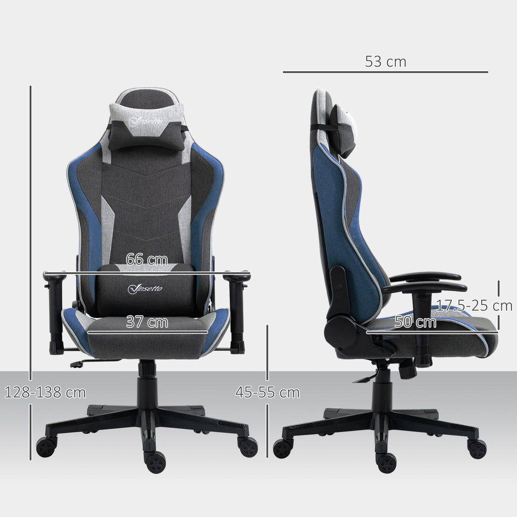 EasyComfort Sedia da Gaming Reclinabile a 150° con Funzione Dondolo, in Tessuto Effetto Lino, 66x53x128-138 cm, Grigio