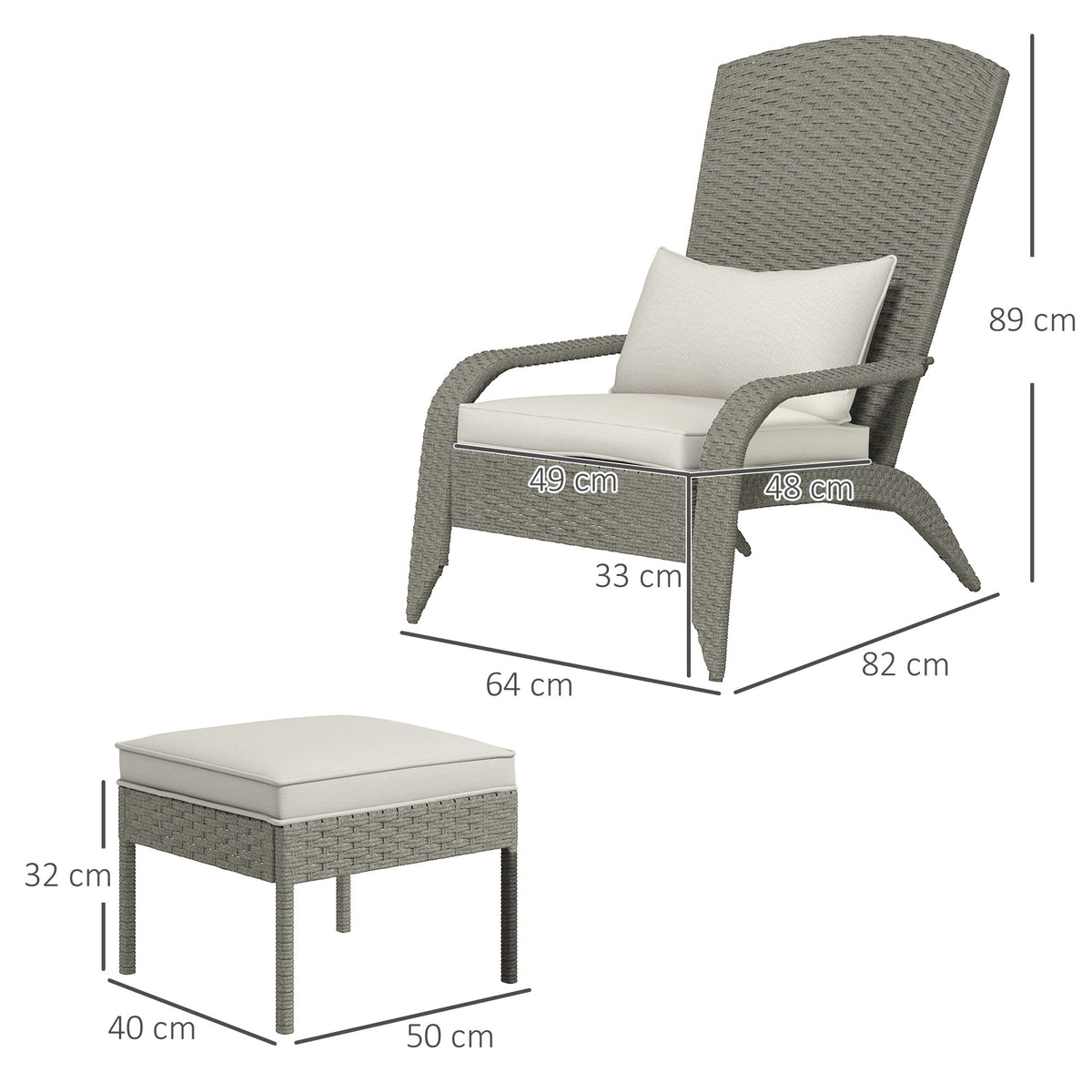 EasyComfort Sedia da Giardino tuinstoel met voetenbank, 64x82x89 cm
