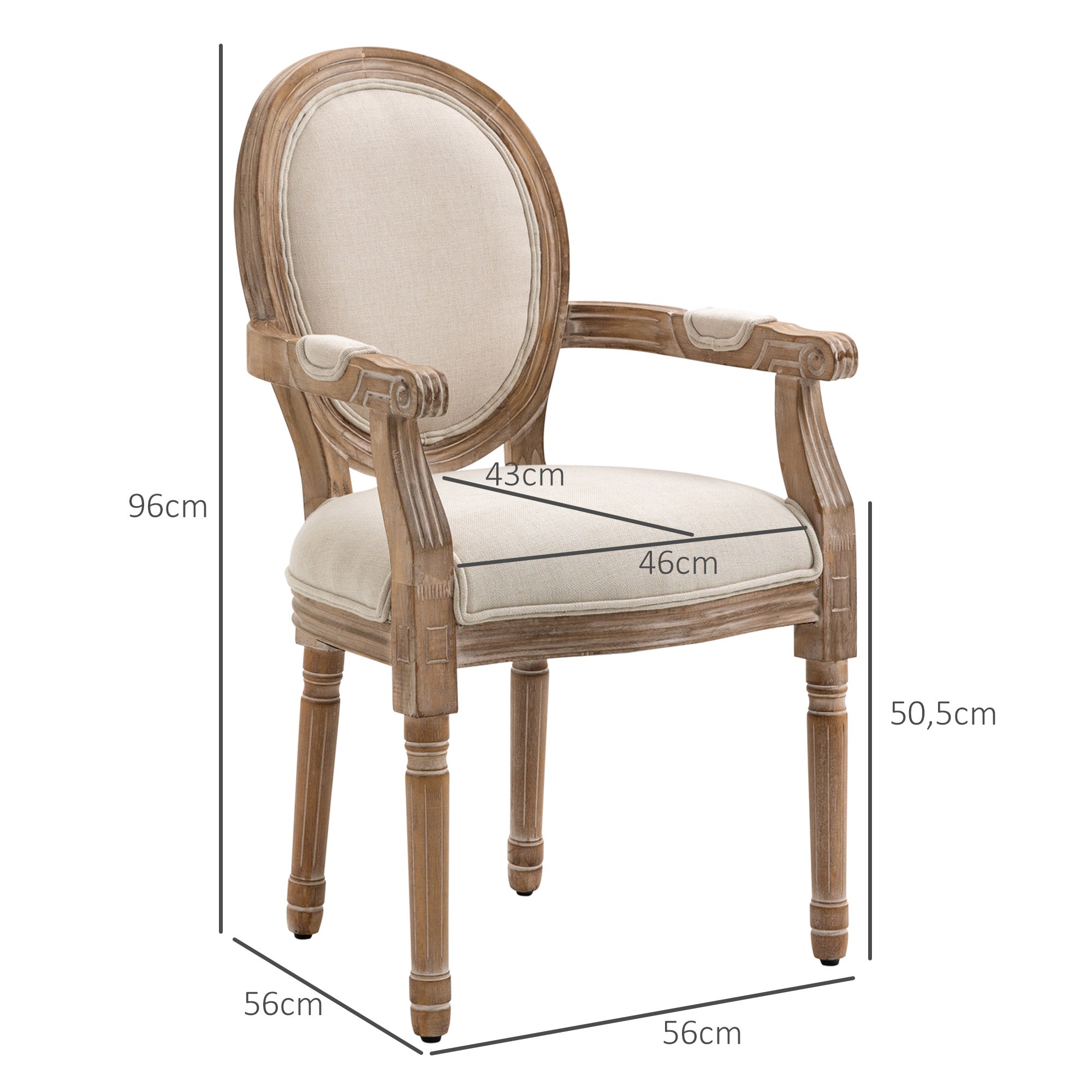 EasyComfort Sedia da Salotto Stile Classico Imbottita with Rivestimento in Tessuto, 56x56x96cm, white Crema