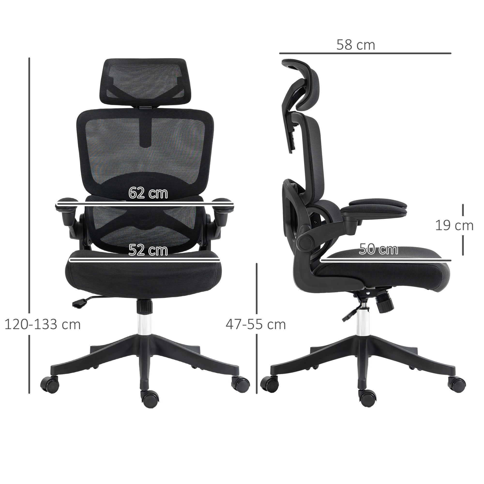 EasyComfort Bureaustoel verstelbaar met neigfunctie, 62x58x120-133 cm