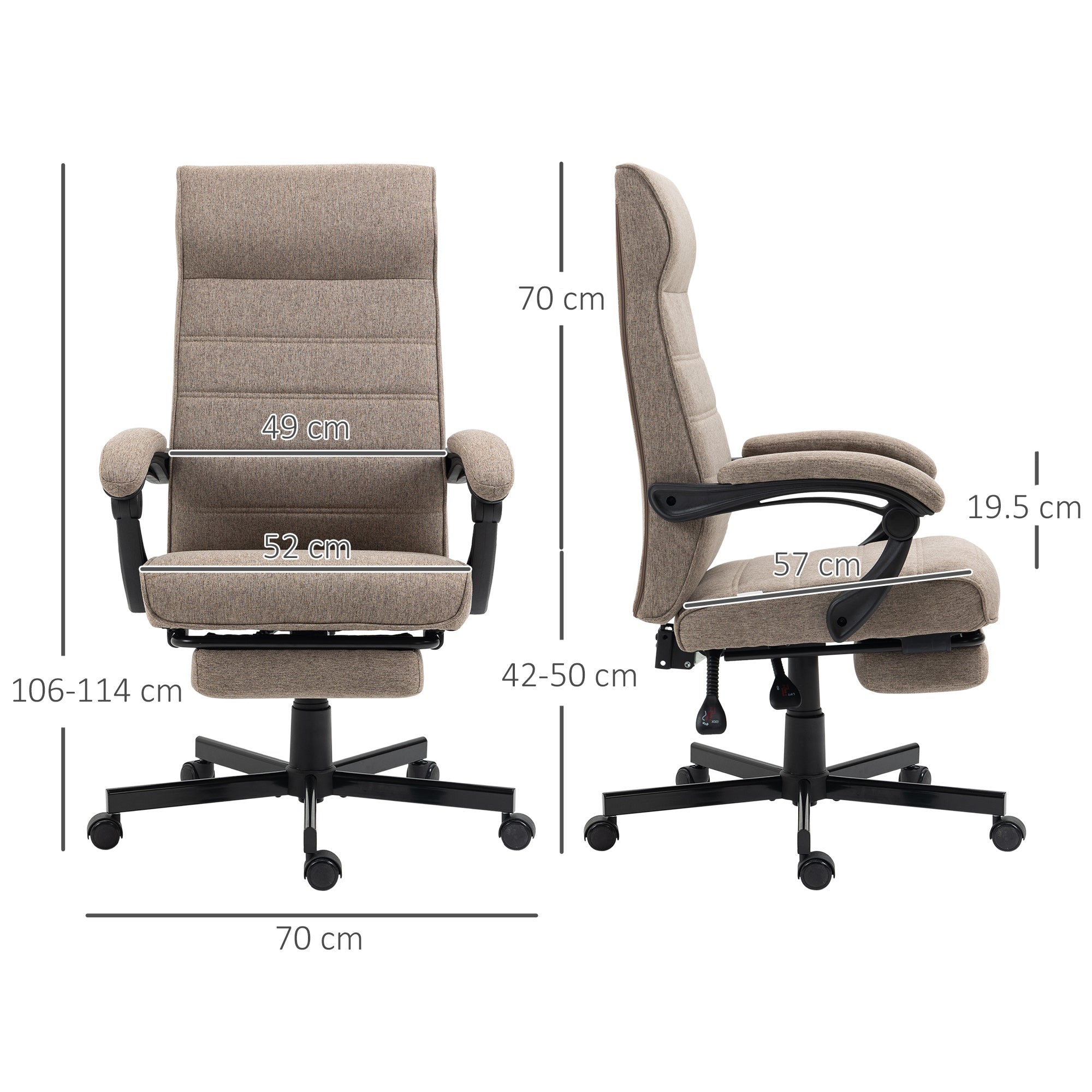 Easycomfort Sedia da Ufficio with Altezza Regolabile, Poggiapiedi Incluso e Seduta Imbottita, 68x67x106-114 cm, Marrone