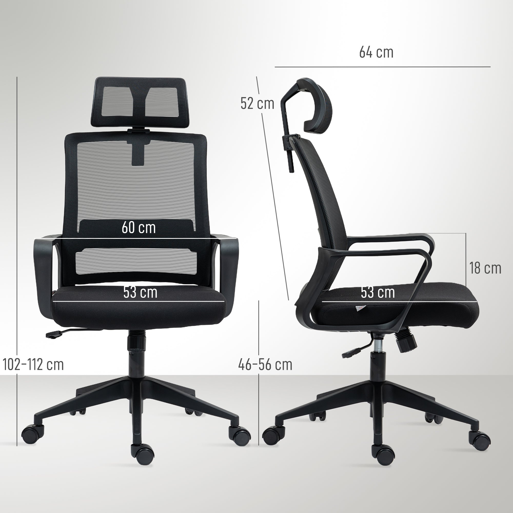 EasyComfort Sedia ergonomische bureaustoel met hoofdsteun, kantel- en wielen, zwart