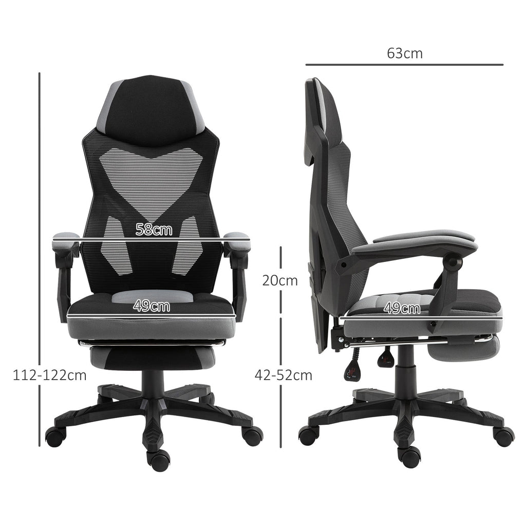 EasyComfort Sedia da Ufficio Ergonomica con Schienale Reclinabile, Poggiapiedi Retrattile, Altezza Regolabile, Grigio
