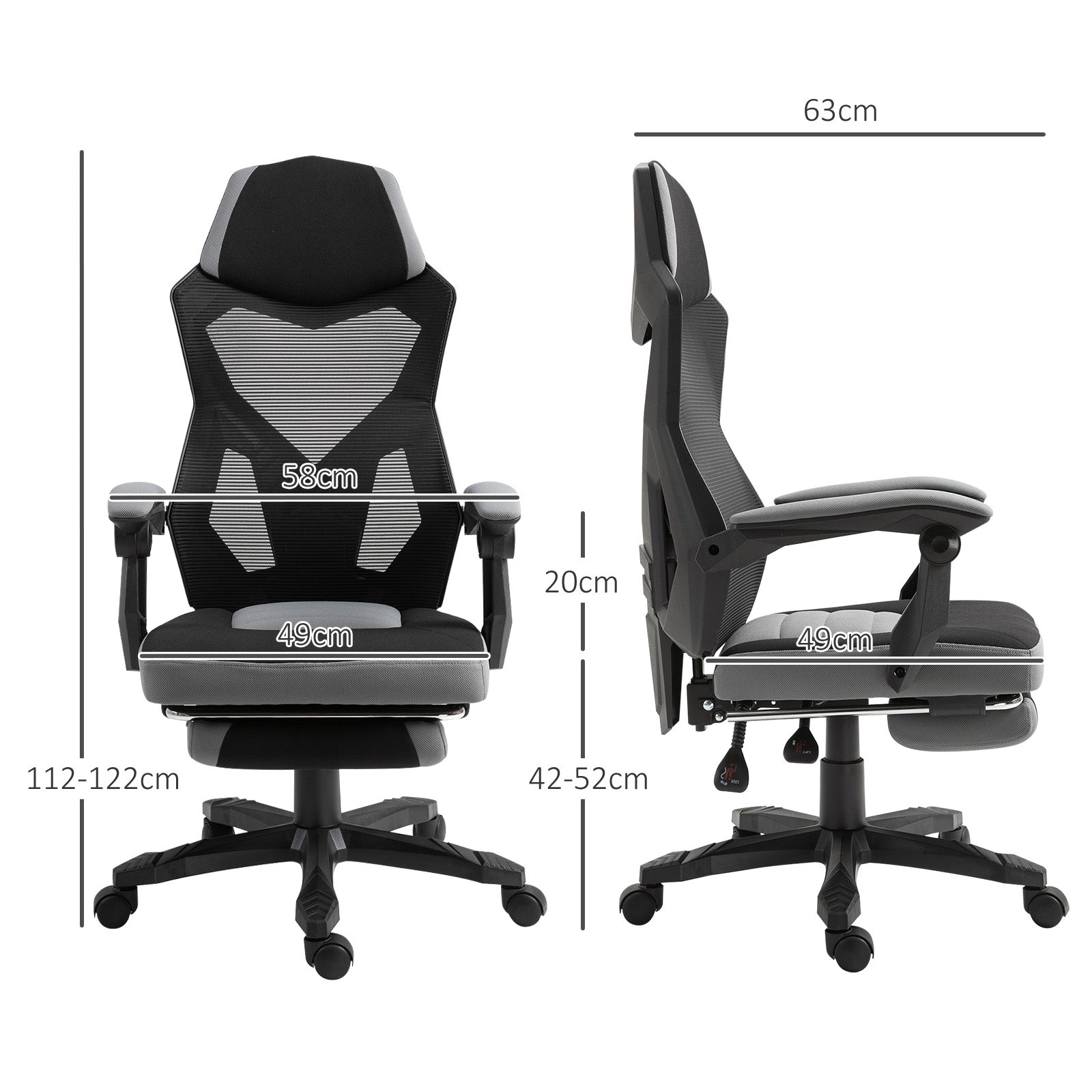 EasyComfort Sedia da Ufficio Ergonomica con Schienale Reclinabile, Poggiapiedi Retrattile, Altezza Regolabile, Grigio