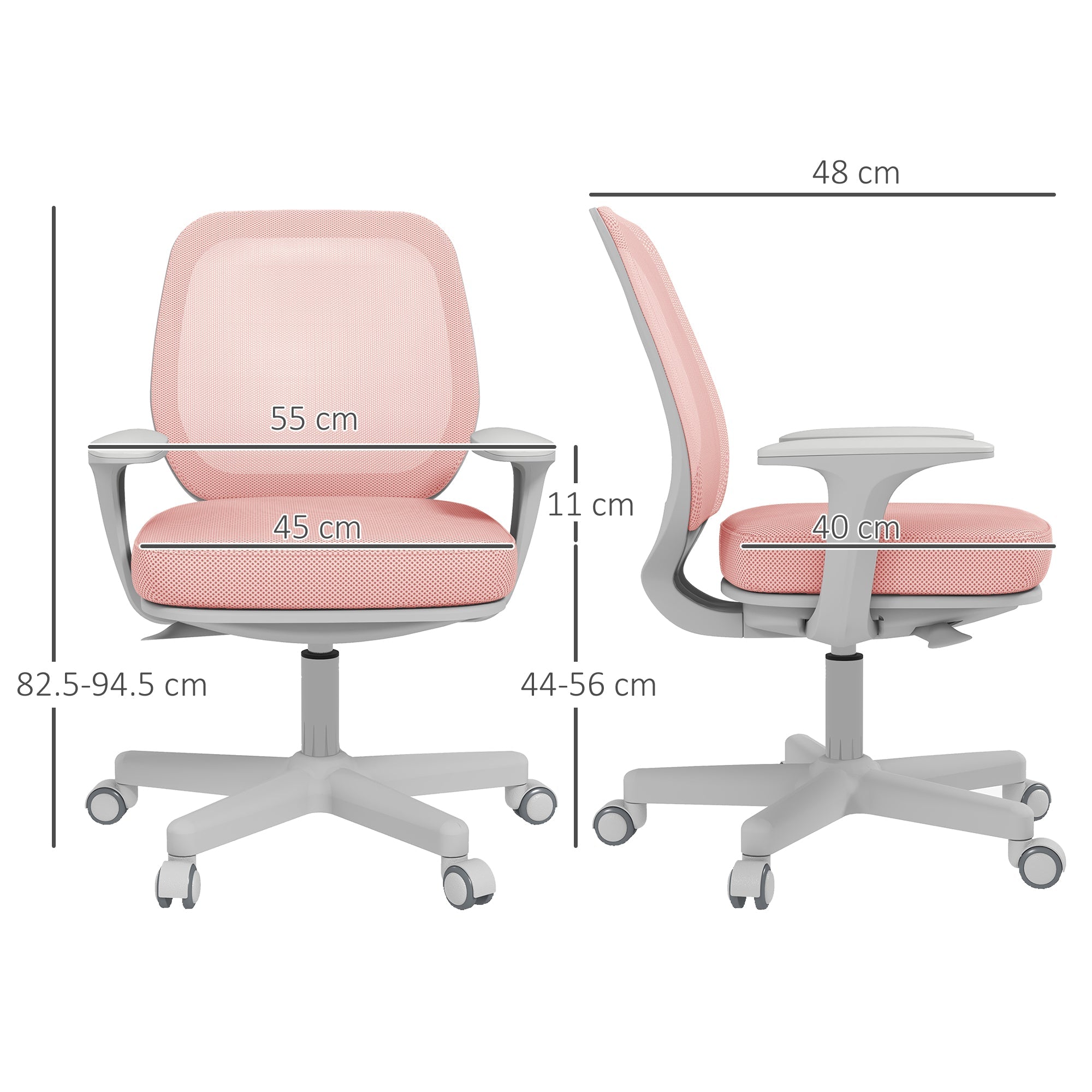 EasyComfort ergonomische bureaustoel verstelbaar, 55x48x82.5-94.5 cm, roze