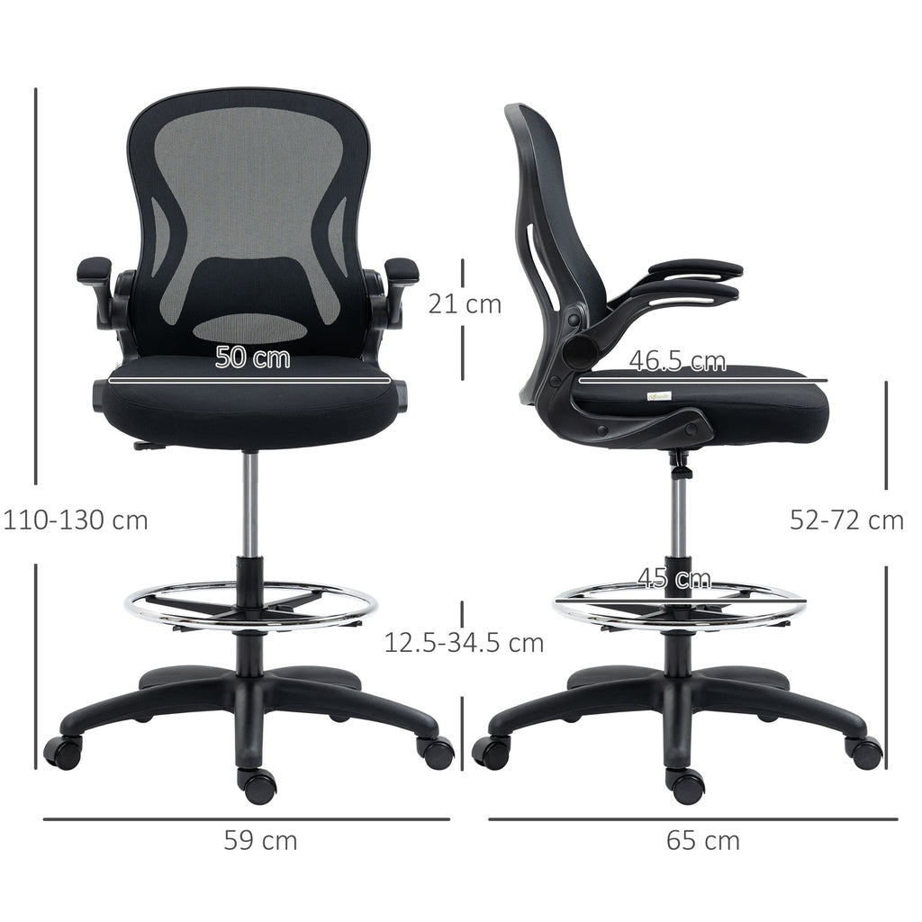 EasyComfort Sedia da Ufficio Ergonomica in Tessuto with Altezza Regolabile Poltrona moderno with Braccioli Ribaltabili, Bianca e Nera