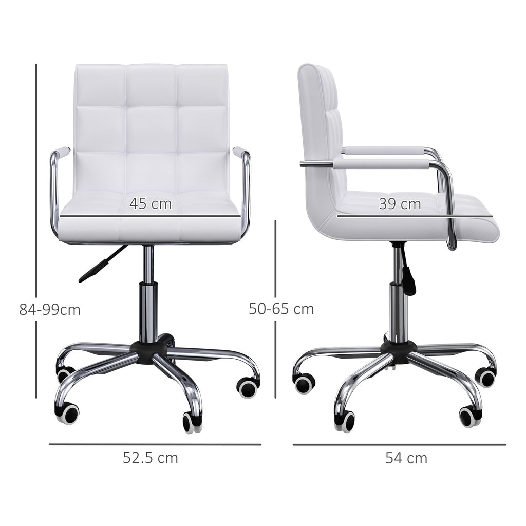 Easycomfort Sedia da Ufficio in pelle PU Bianca with 5 Ruote Girevoli, Imbottitura e Altezza Regolabile, 52.5x54x84-99cm