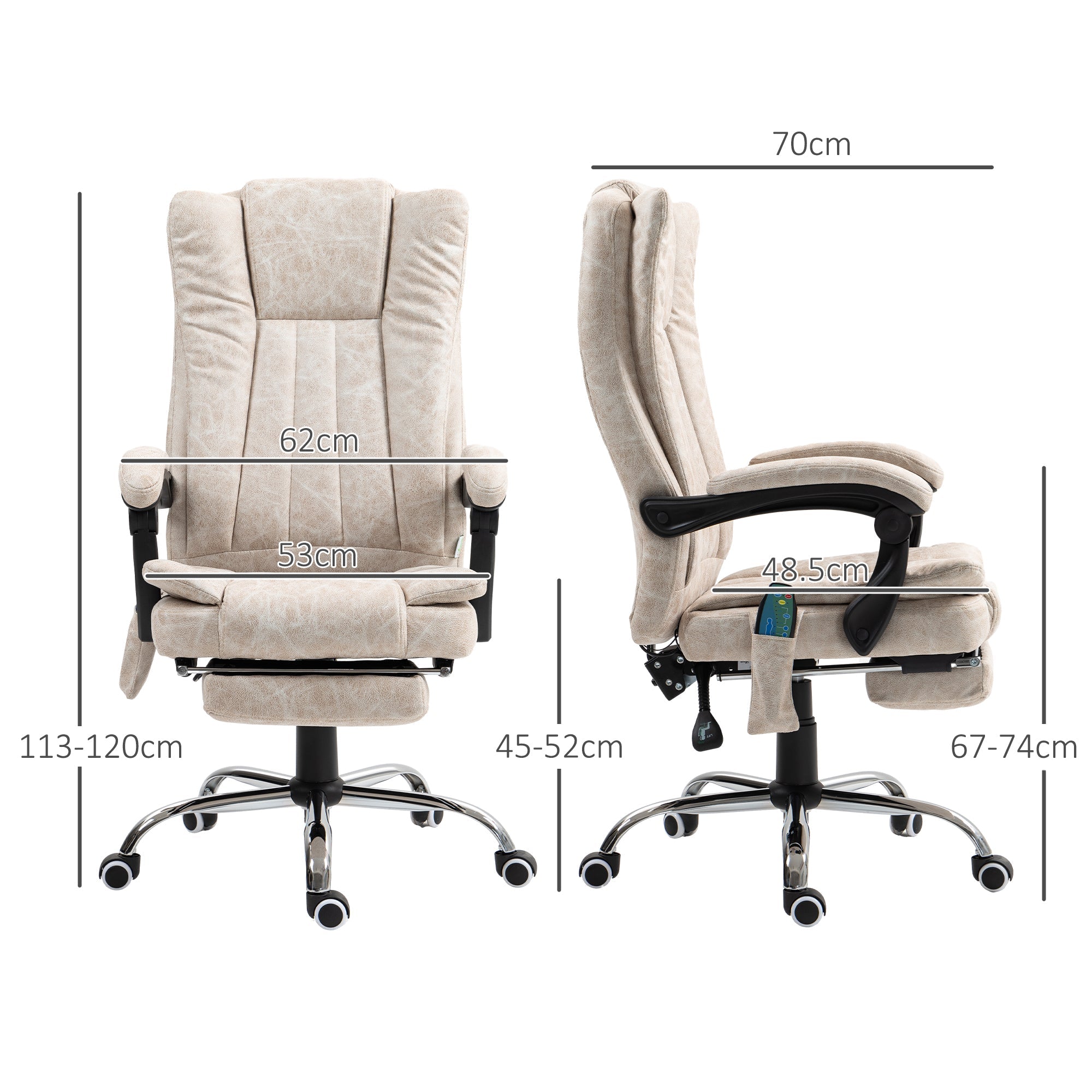 EasyComfort massage- en verwarmde bureaustoel met voetensteun, microvezel, 62x70x113-120 cm