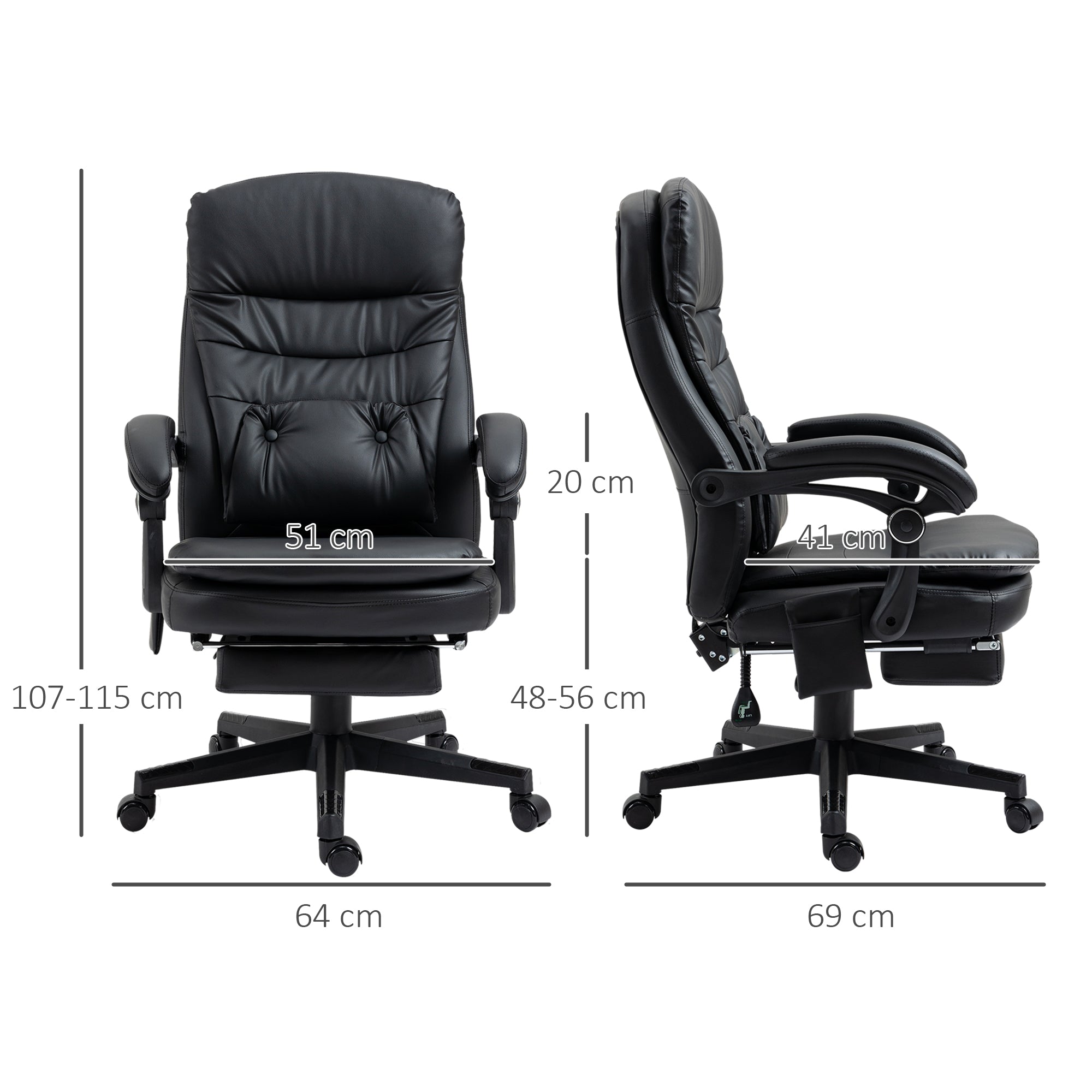 EasyComfort bureaustoel met massage, kunstleer, zwart, 64x69x107-115 cm