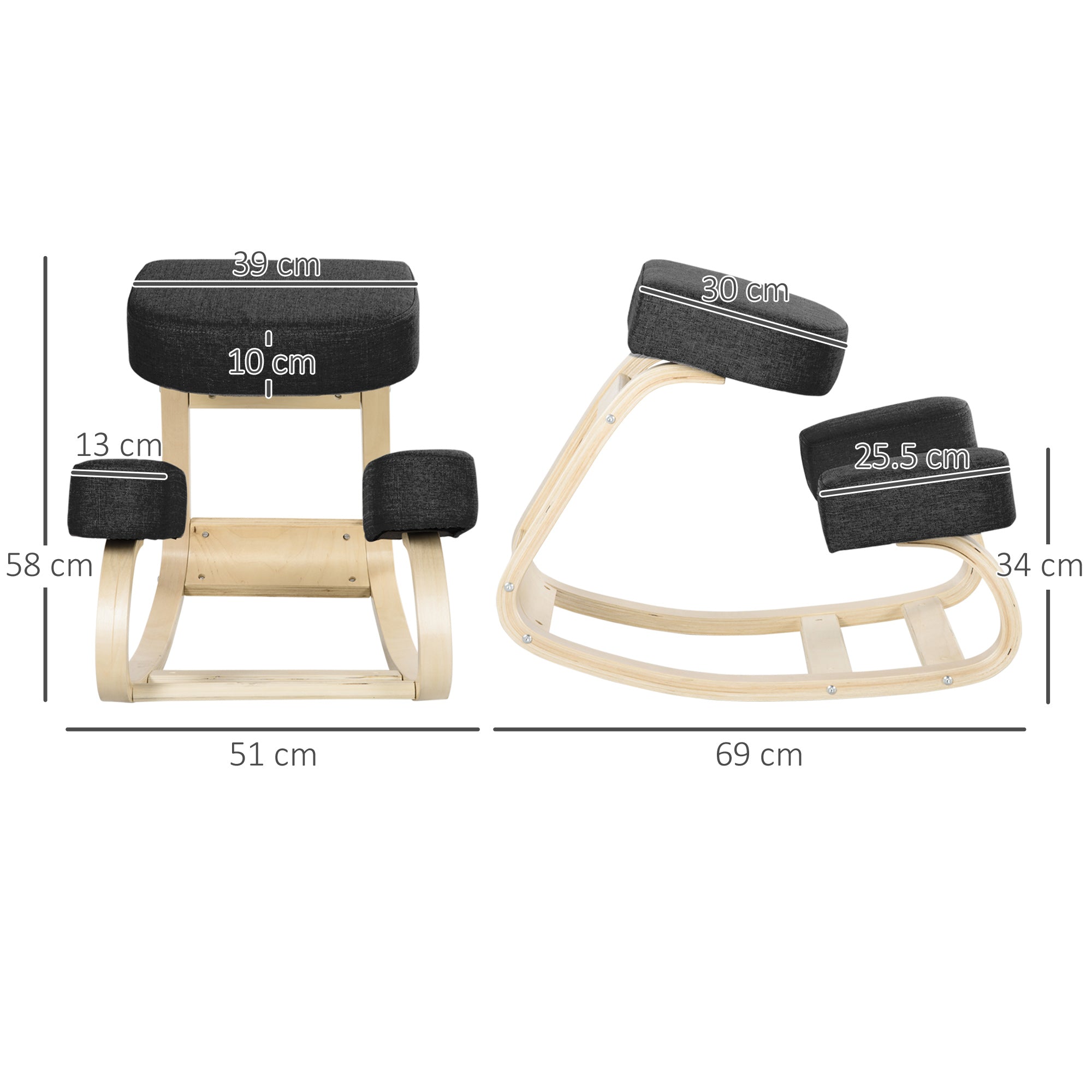 EasyComfort knielstoel ergonomisch berkenhout 51x69x58 cm, zwart