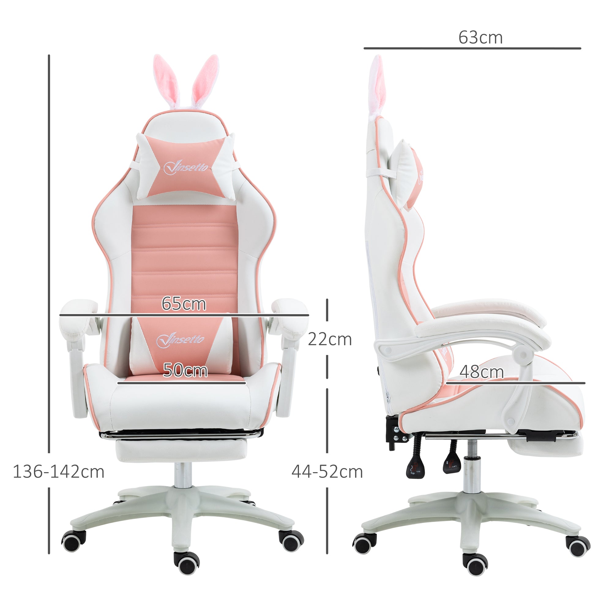 EasyComfort Sedia Gaming Ergonomica with Orecchie, Poggiapiedi Estraibile, Cuscino Lombare e Poggiatesta, Rosa