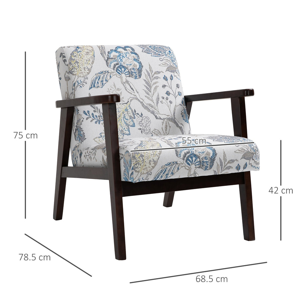 Easycomfort Sedia per Soggiorno Poltroncina Imbottita with Braccioli in Legno e Tessuto Traspirante per Casa e Ufficio, a Fiori, 68.5x78.5x75cm