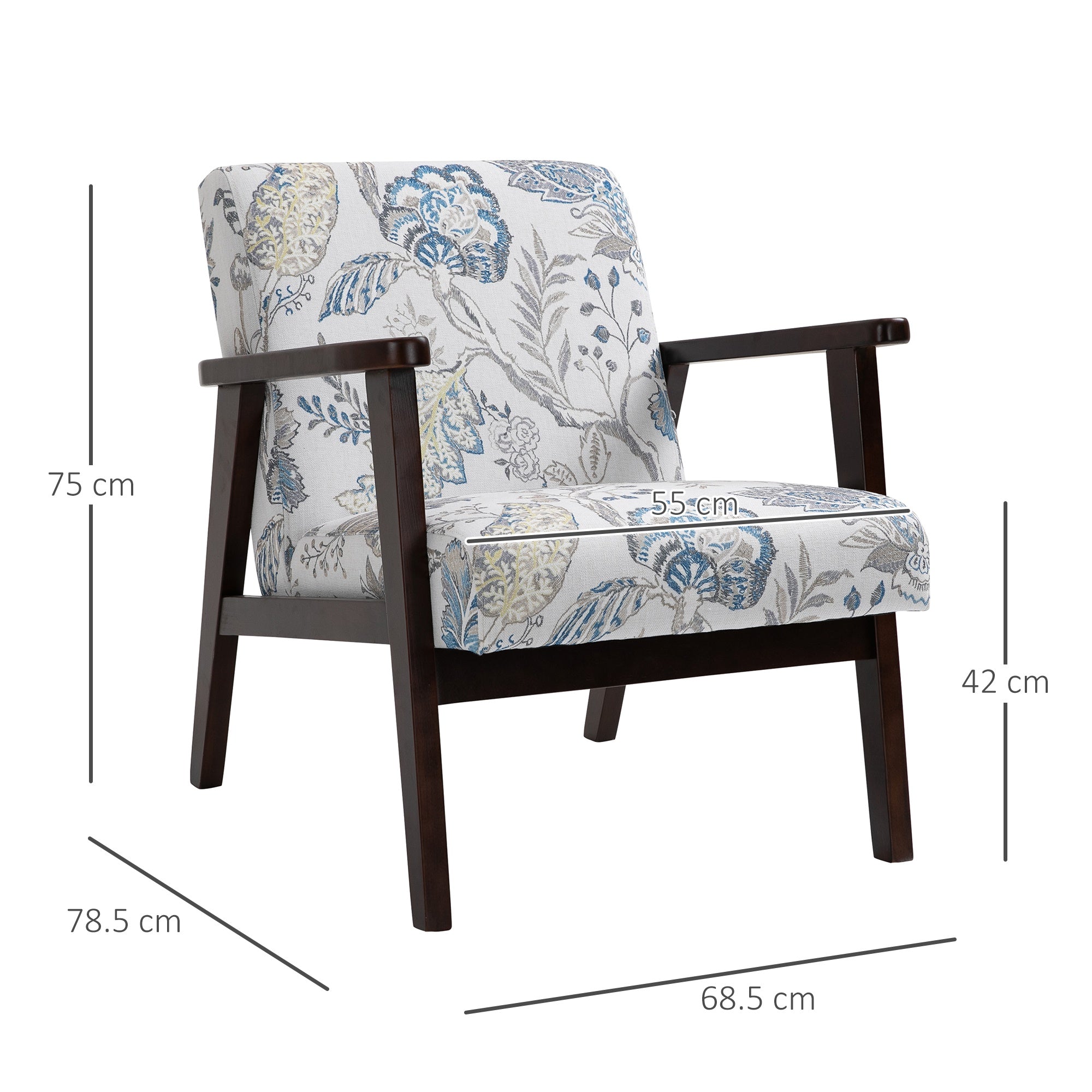 Easycomfort Sedia per Soggiorno Poltroncina Imbottita with Braccioli in Legno e Tessuto Traspirante per Casa e Ufficio, a Fiori, 68.5x78.5x75cm