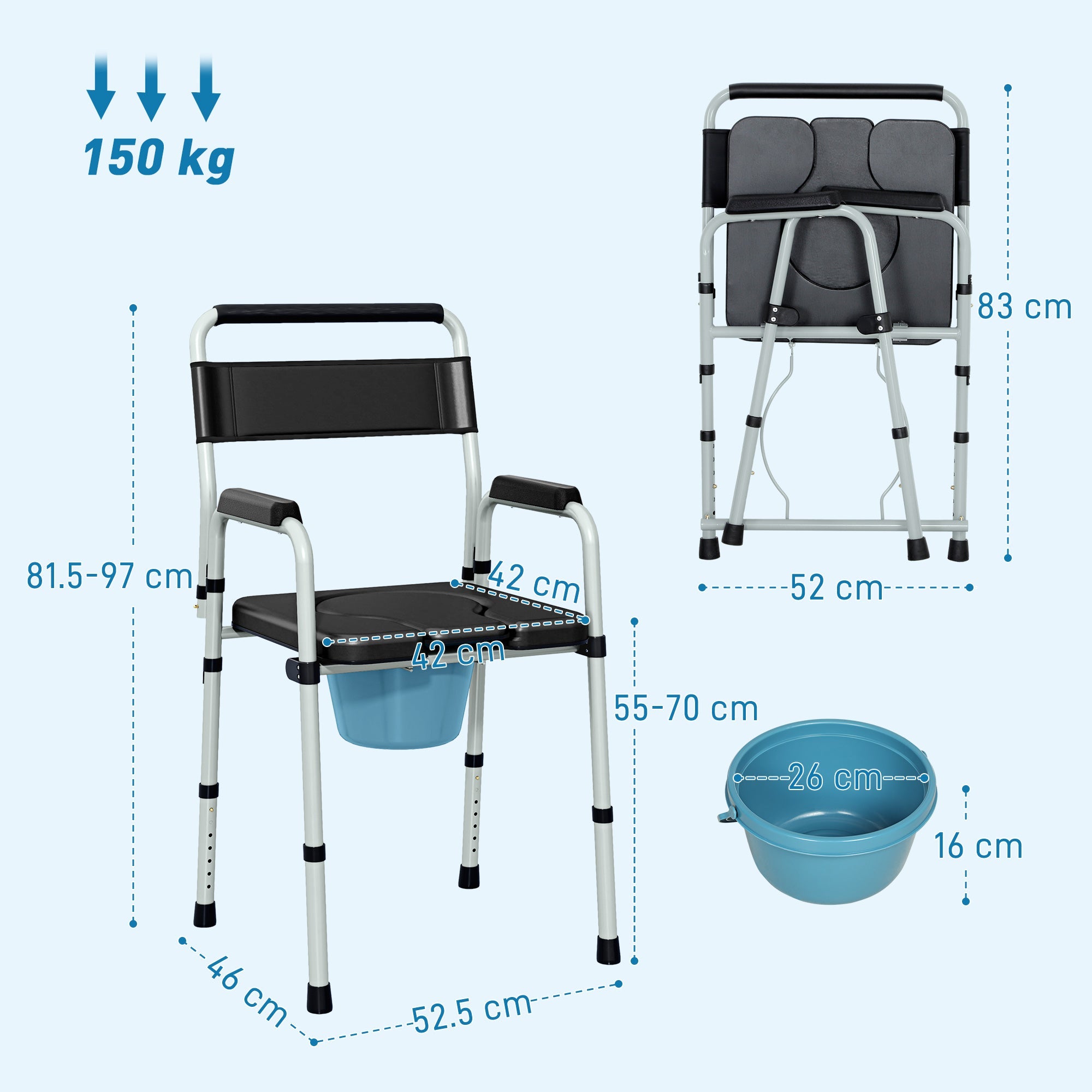 EasyComfort Sedia WC Toiletstoel inklapbaar en verstelbaar, 150 kg