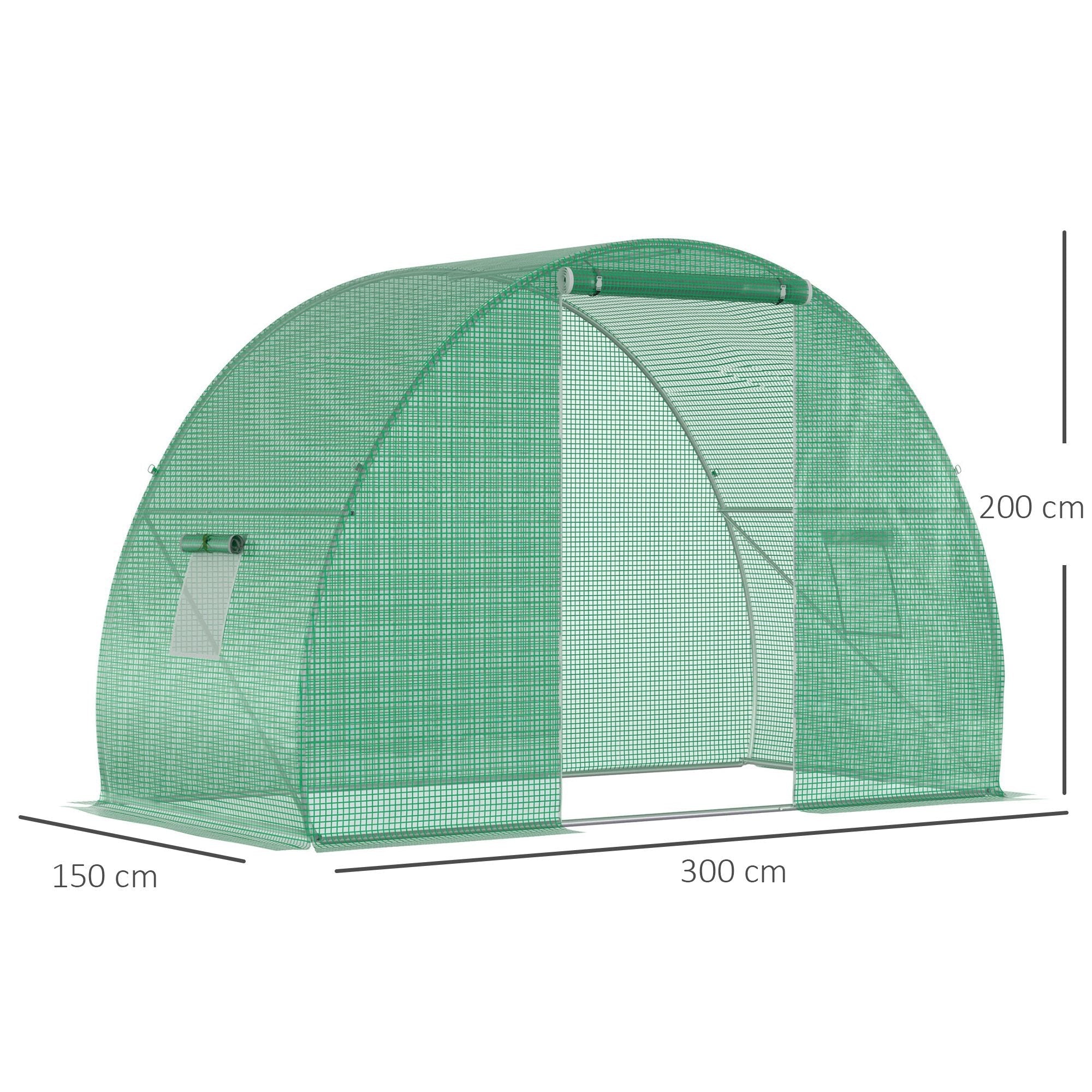 Easycomfort Serra a Tunnel with Porta Avvolgibile e Finestre, Copertura PE e Struttura in Acciaio, 1.5x3x2m, Verde