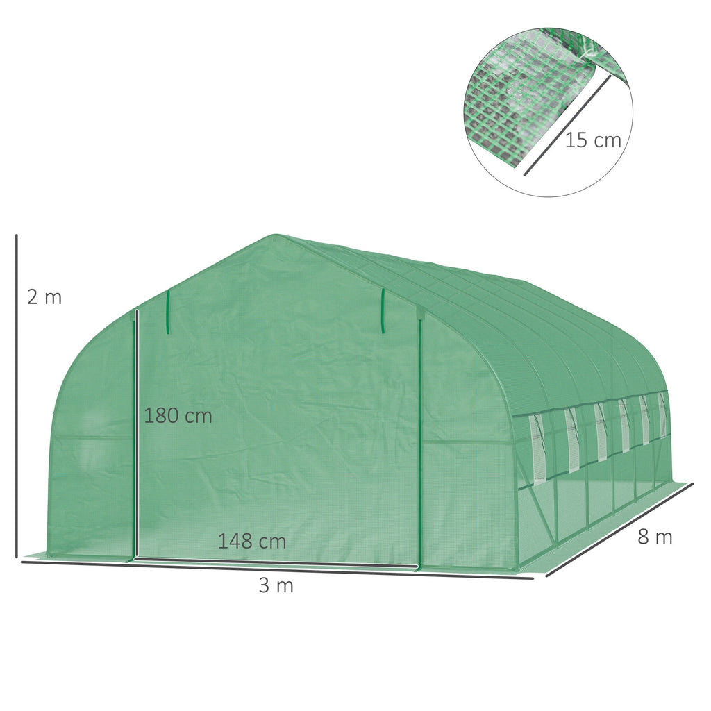 Easycomfort Serra da Giardino a Tunnel 8x3x2m in PE e Acciaio with Porta Avvolgibile e Finestre, Verde