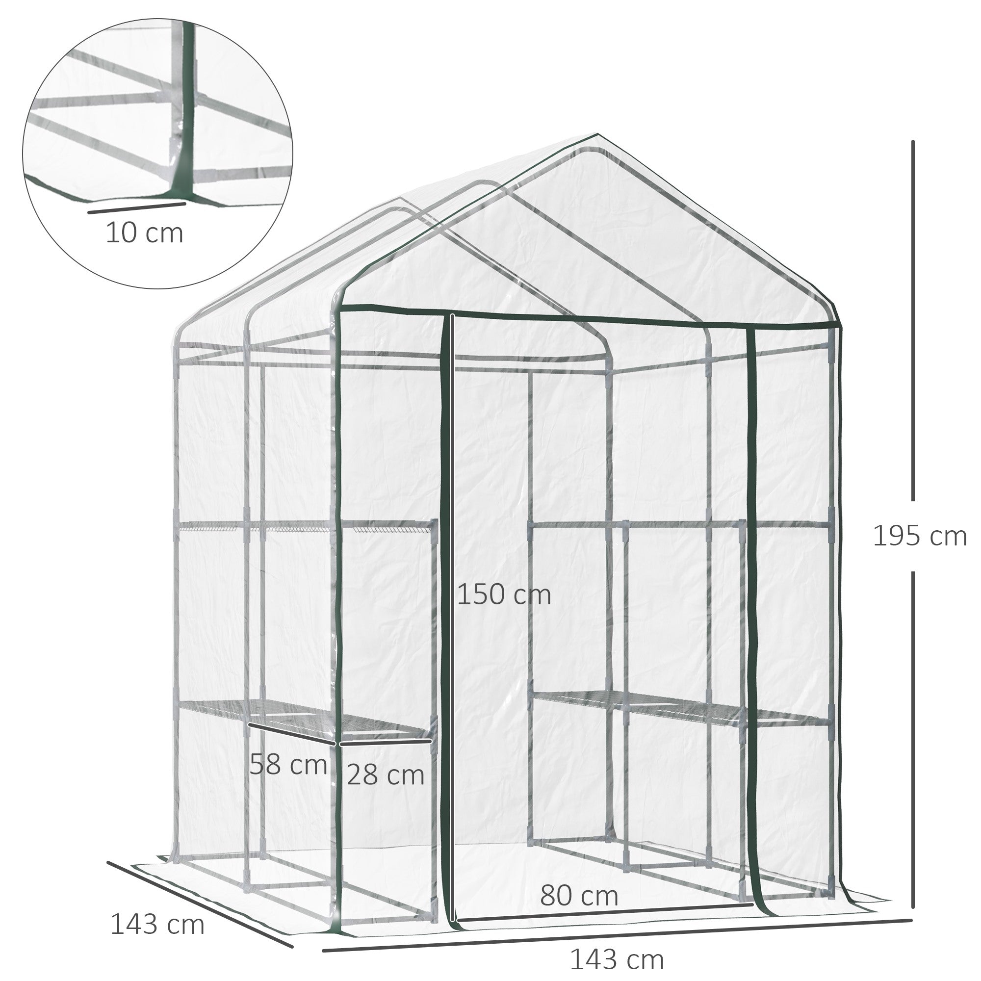 EASYCOMFORT Outdoor Garden Greenhouse in Transparent PVC, Balcony Greenhouse with Shelves for Vegetable Plants 1.43 x 1.43 x 1.95m