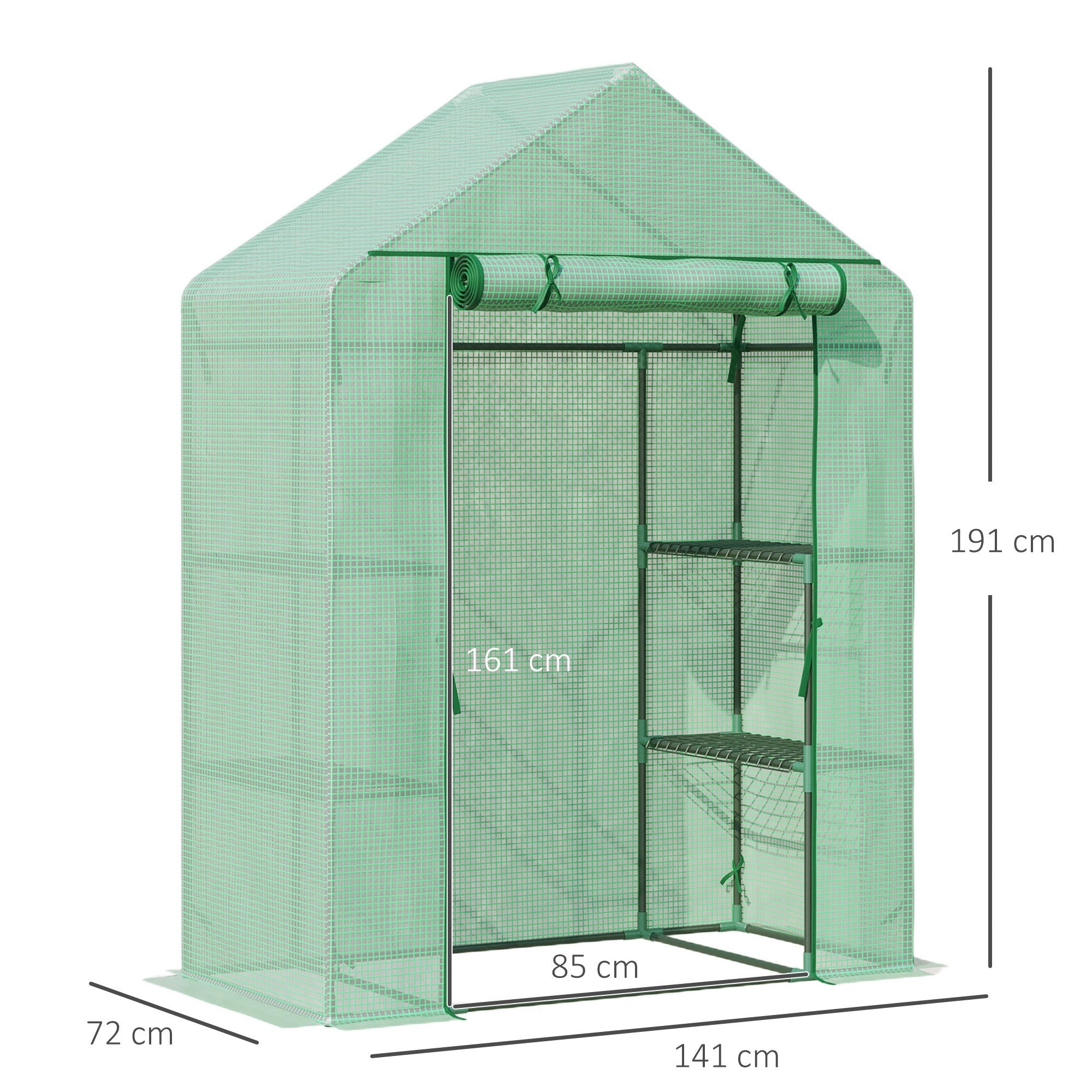 EasyComfort Tuinkas staal/PE 4 schappen 141x72x191 cm groen