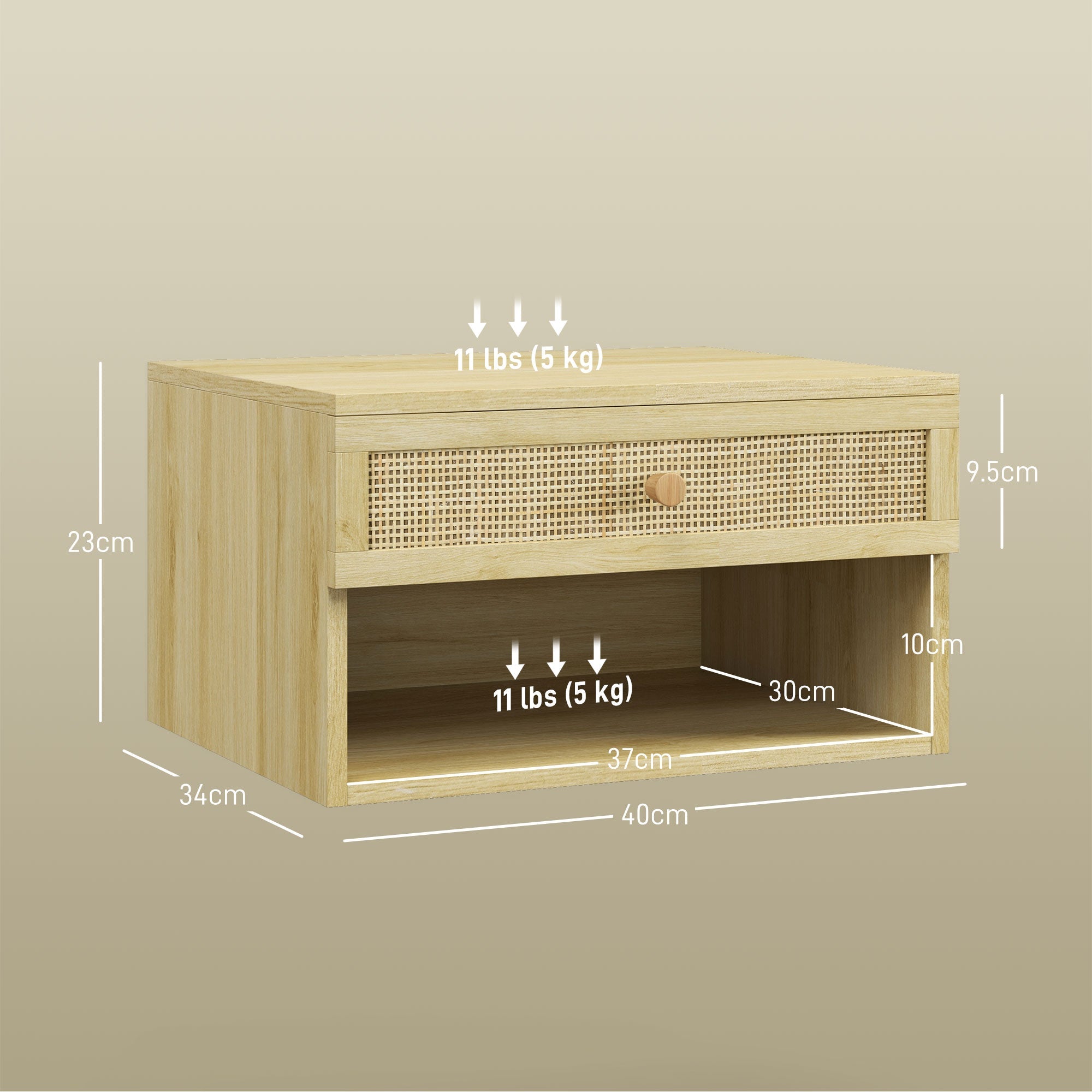 EasyComfort Set 2 nachtkastjes met rattanlade en open plank 40x34x23 cm