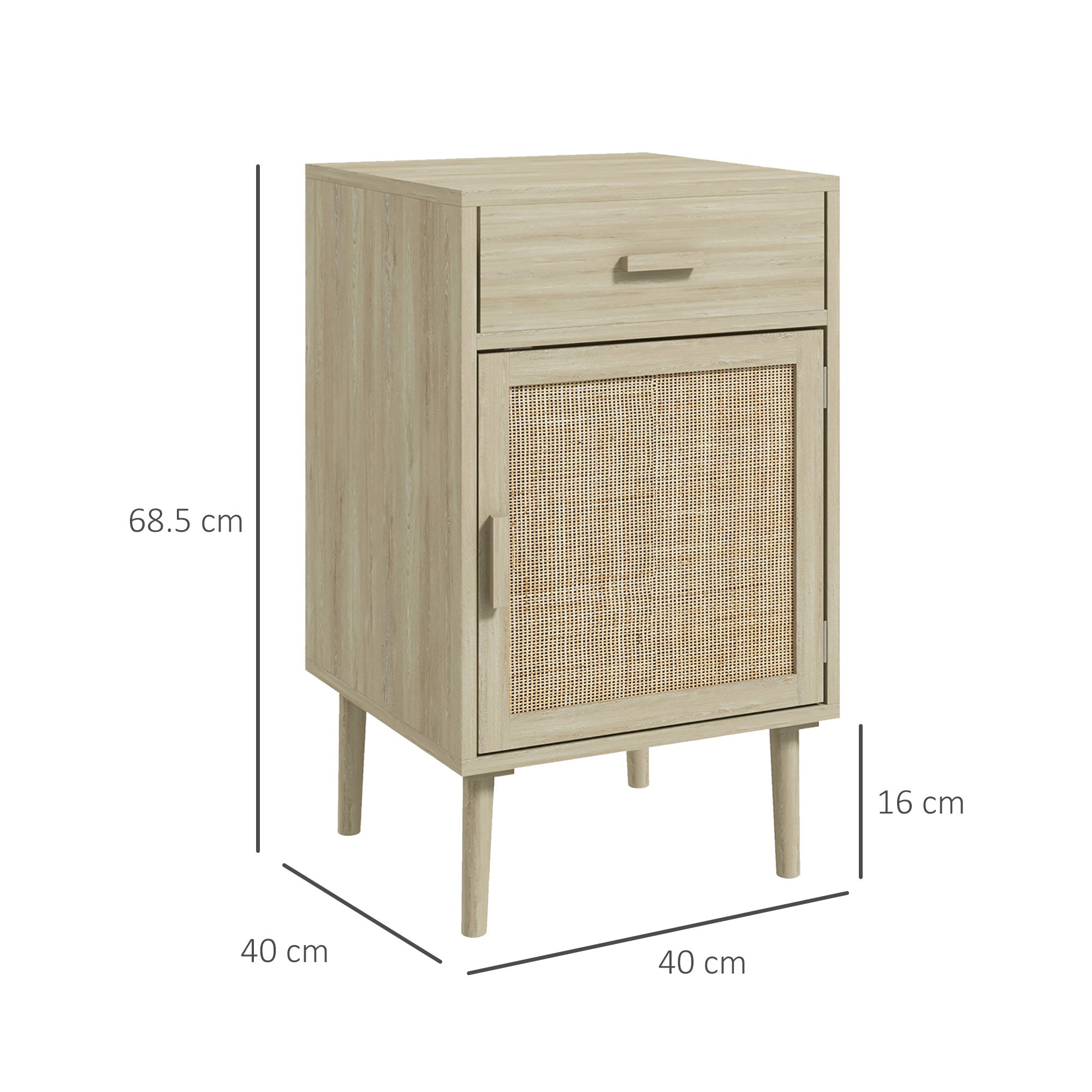 EasyComfort Set van 2 nachtkastjes met lade en rattan, houtkleur