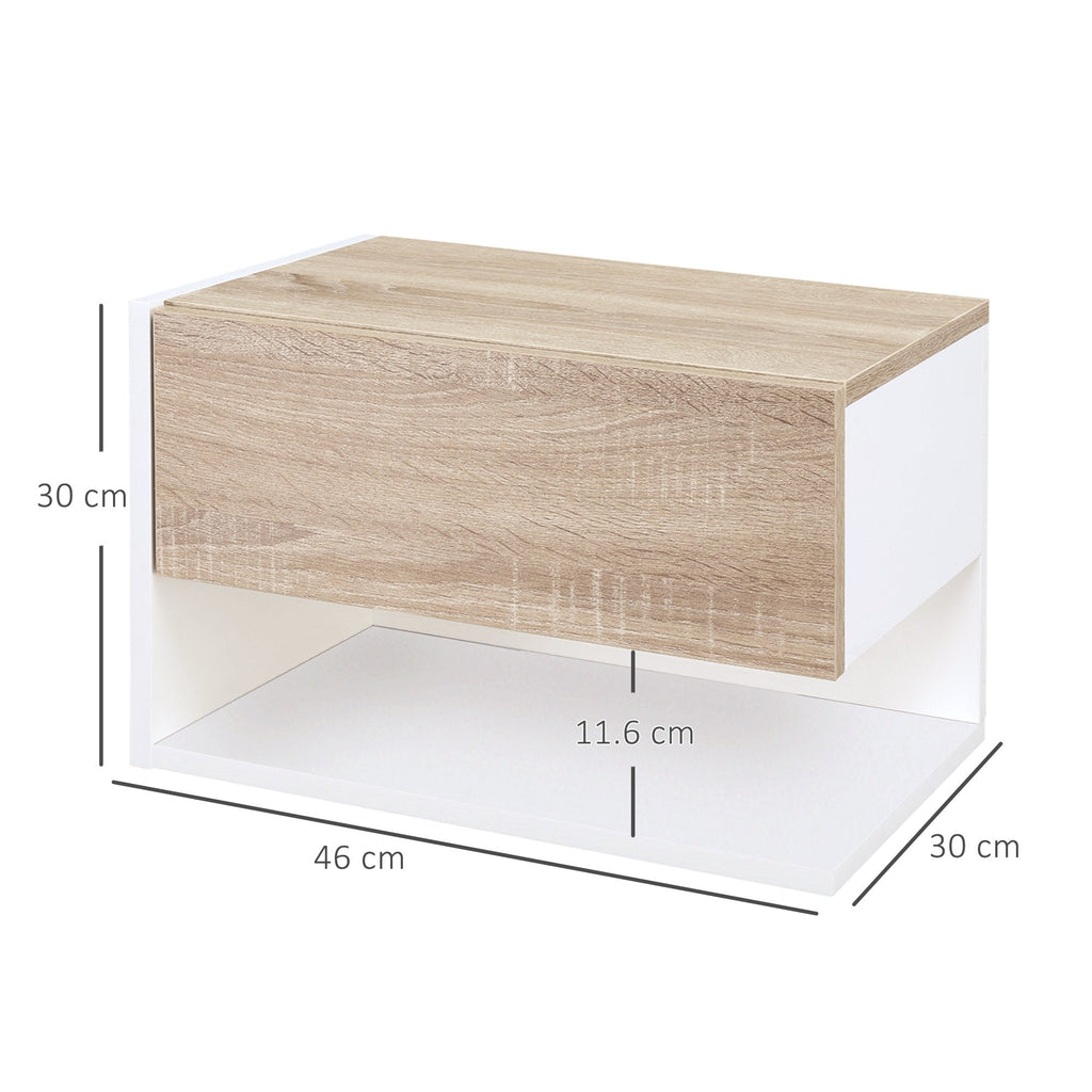 EasyComfort set van 2 zwevende nachtkastjes met lade en plank – wit en eiken