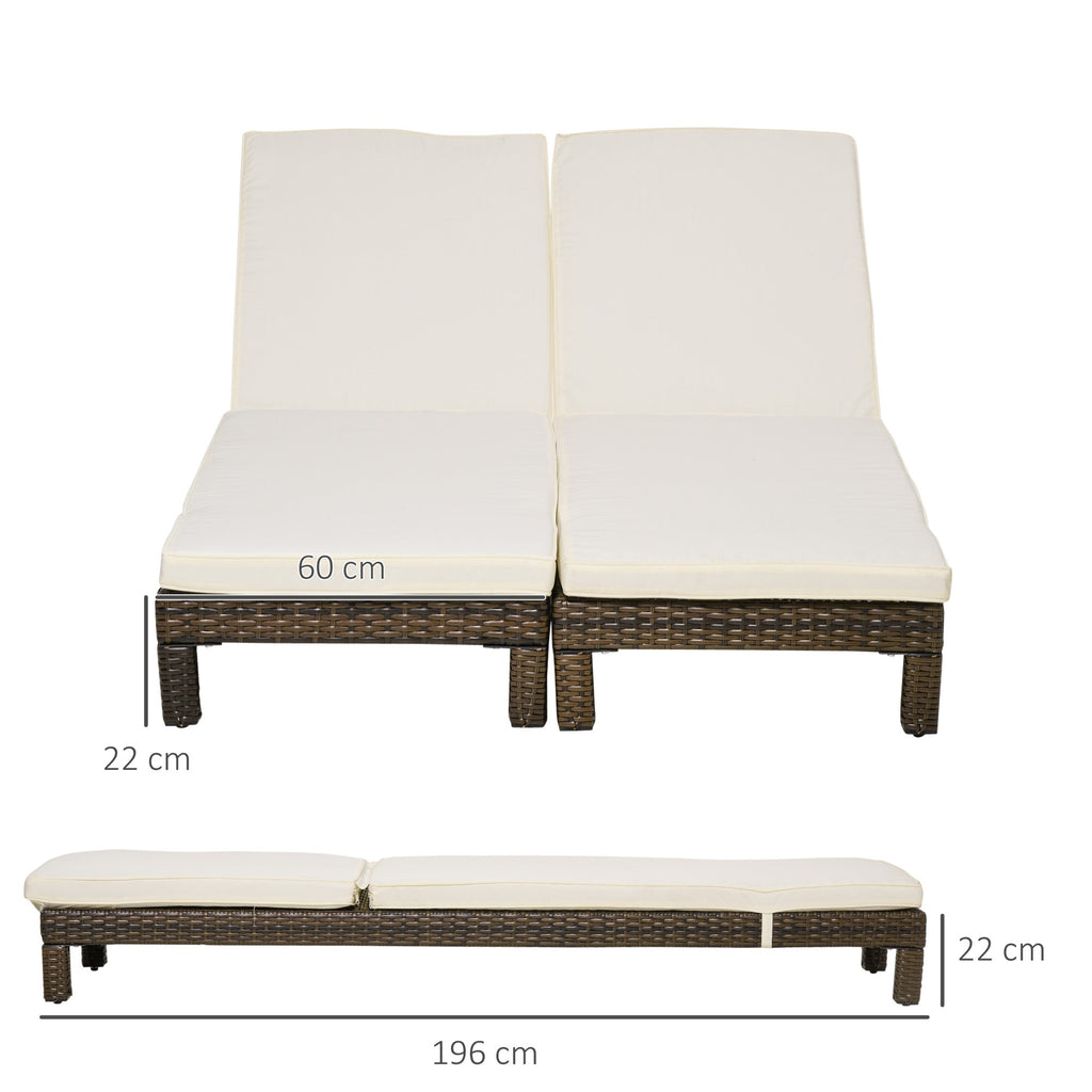 EasyComfort Set 2 ligbedden rattan PE met kussen, 196x60x22 cm
