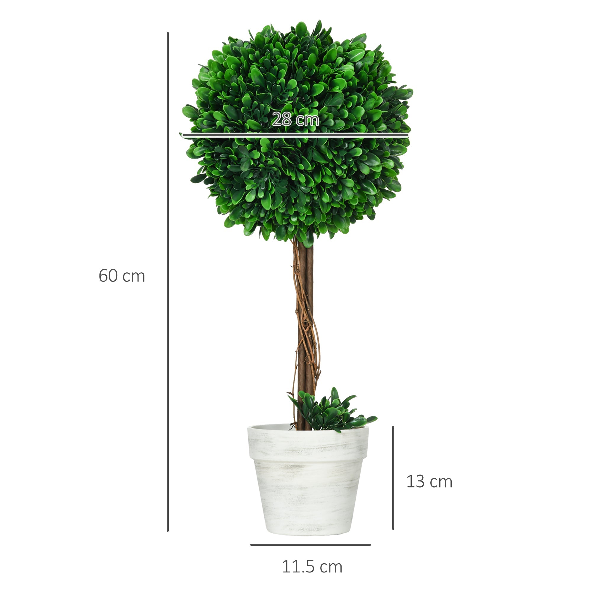 EasyComfort Set 2 kunstbuxusbollen binnen/buiten met pot Ø28×60 cm