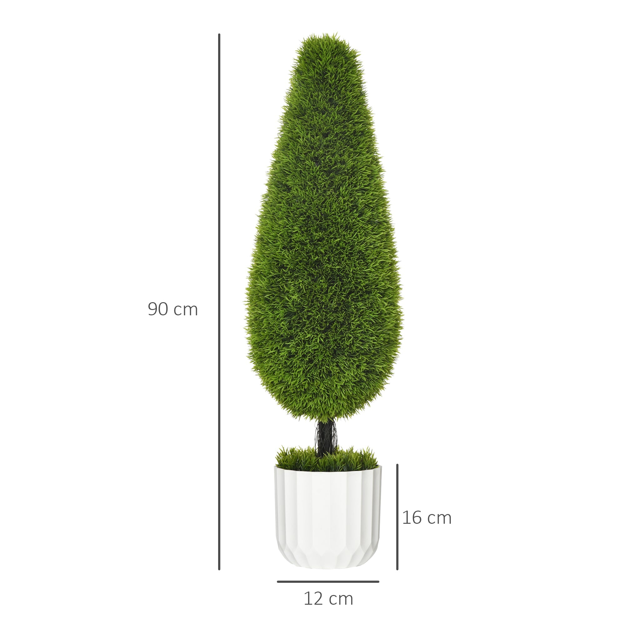 Easycomfort Set 2 Piante Finte di Cipresso with Vasi Ø12x16 cm, Muschio e Cemento, in PE e Plastica, Verde e white