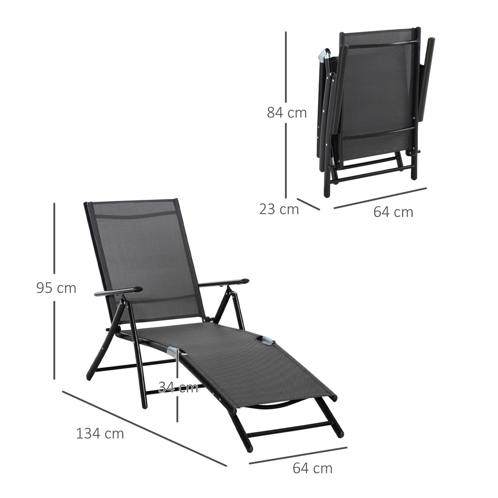 EASYCOMFORT Set van 2 inklapbare ligstoelen, 7-standen, zwart