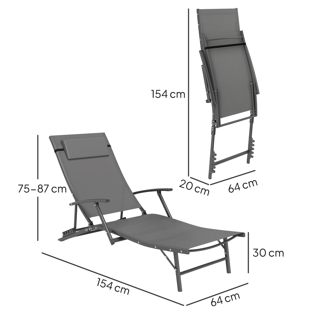 EasyComfort Set 2 inklapbare tuinligstoelen, 4-standen rugleuning, grijs