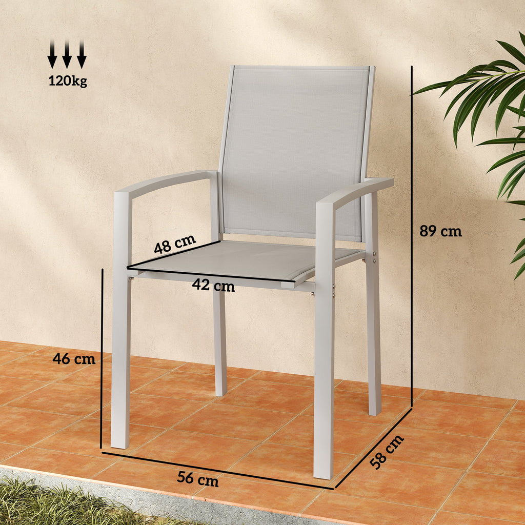 EasyComfort Set 2 Sedie da Giardino Impilabili with Seduta Traspirante, in Acciaio e Textilene, 56x58x89 cm, Grigio Chiaro