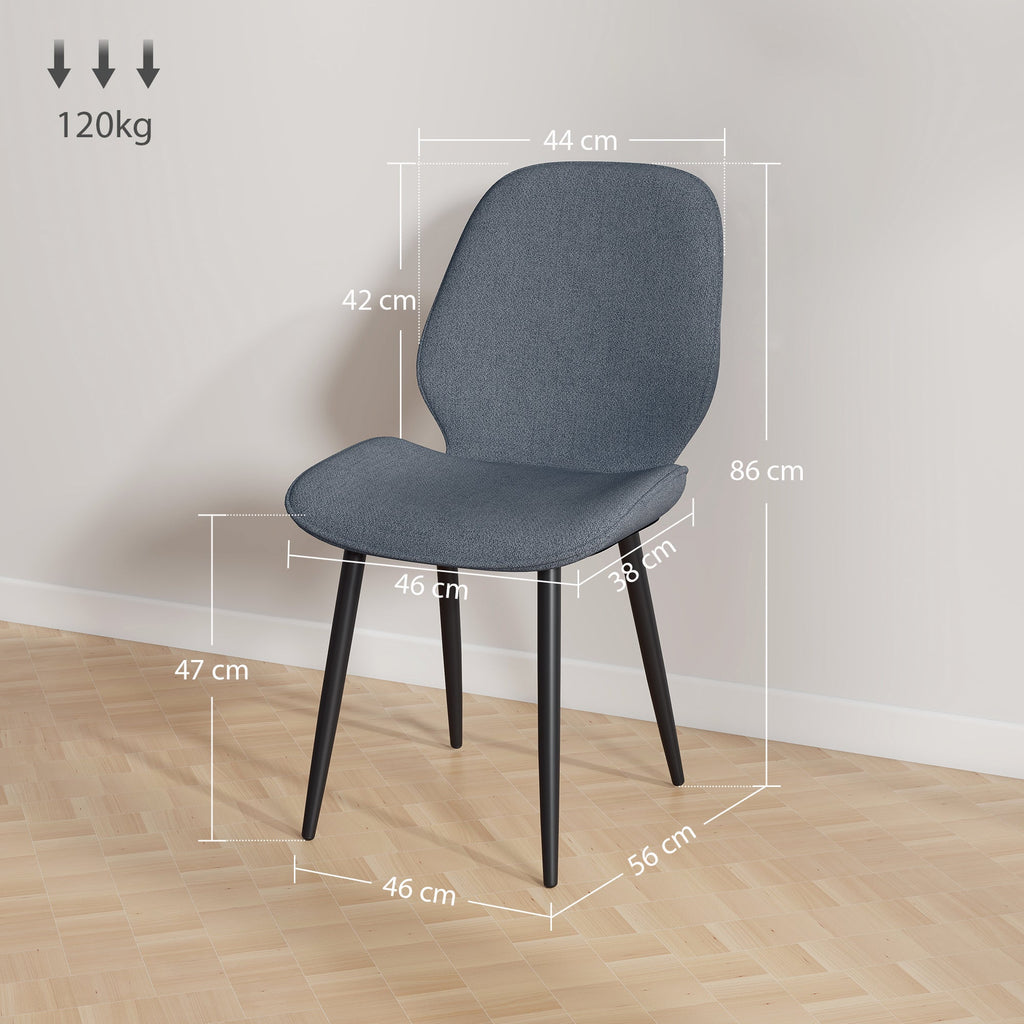 EasyComfort Set 2 Sedie da Pranzo with Schienale Ricurvo, in Tessuto Effetto Lino, Schiuma e Acciaio, 46x56x86 cm, Grigio e black