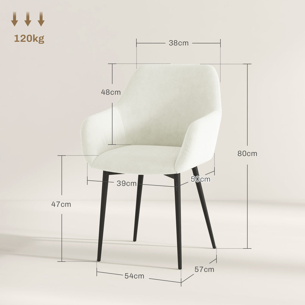 EasyComfort Set 2 Sedie Moderne Nordiche Imbottite with Braccioli Ricurvi in Tessuto Effetto Velluto, per Soggiorno, Sala da Pranzo, Crema