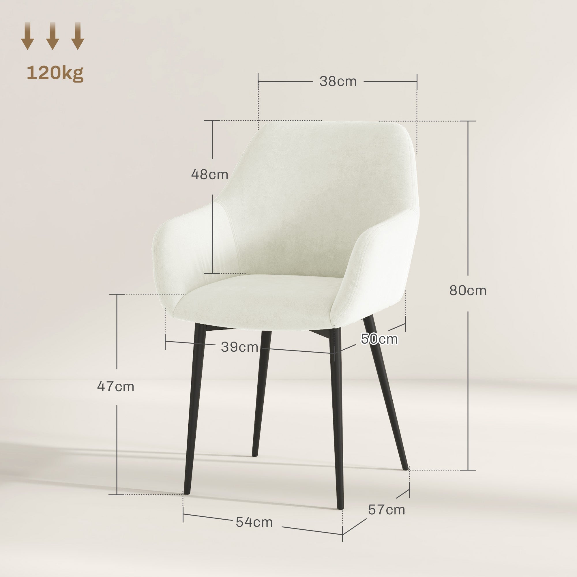 EasyComfort Set 2 Sedie Moderne Nordiche Imbottite with Braccioli Ricurvi in Tessuto Effetto Velluto, per Soggiorno, Sala da Pranzo, Crema